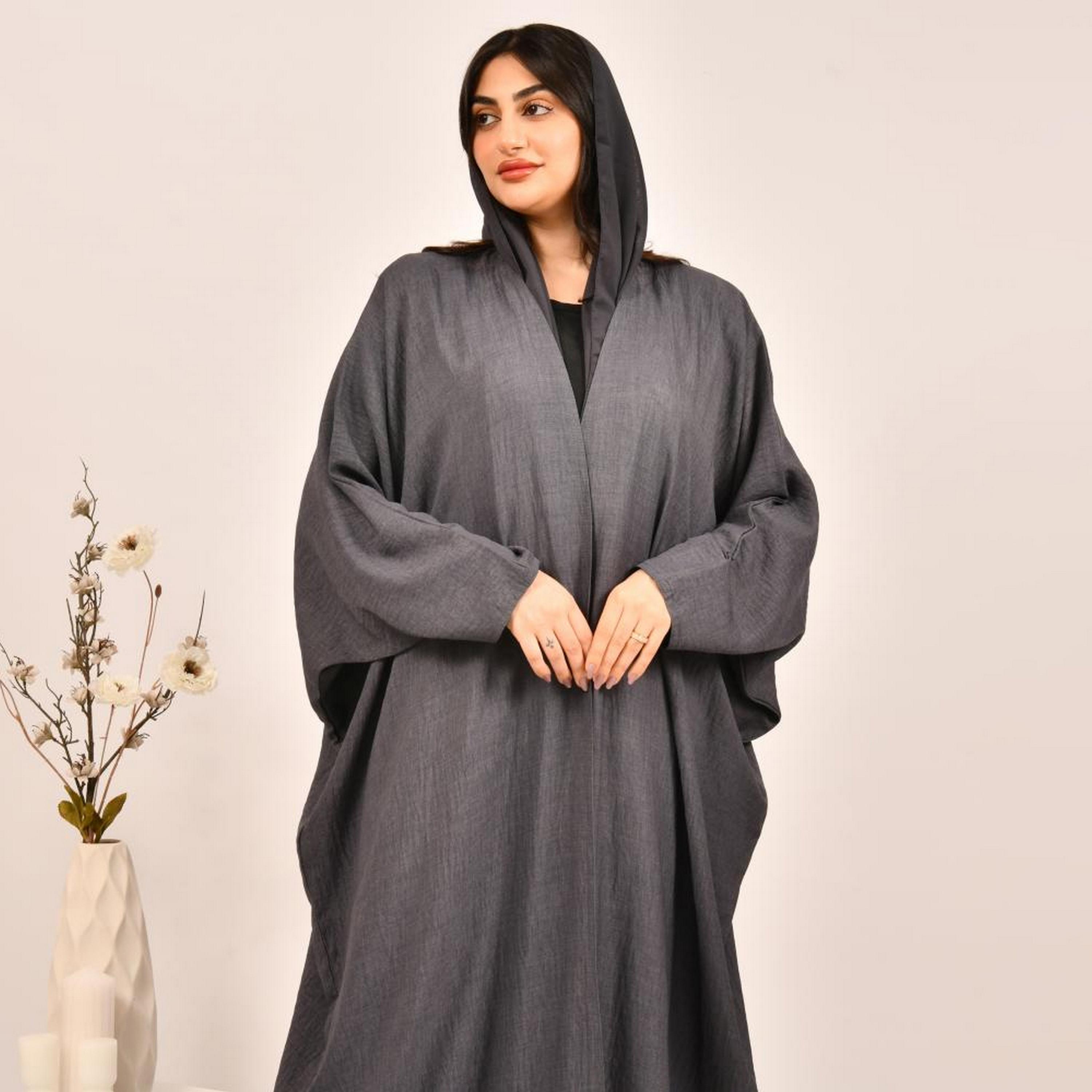 عباية بيشت من الكتان الرمادي مع حجاب من بيوند عباية-women-arabicclothing-abayas-image-2