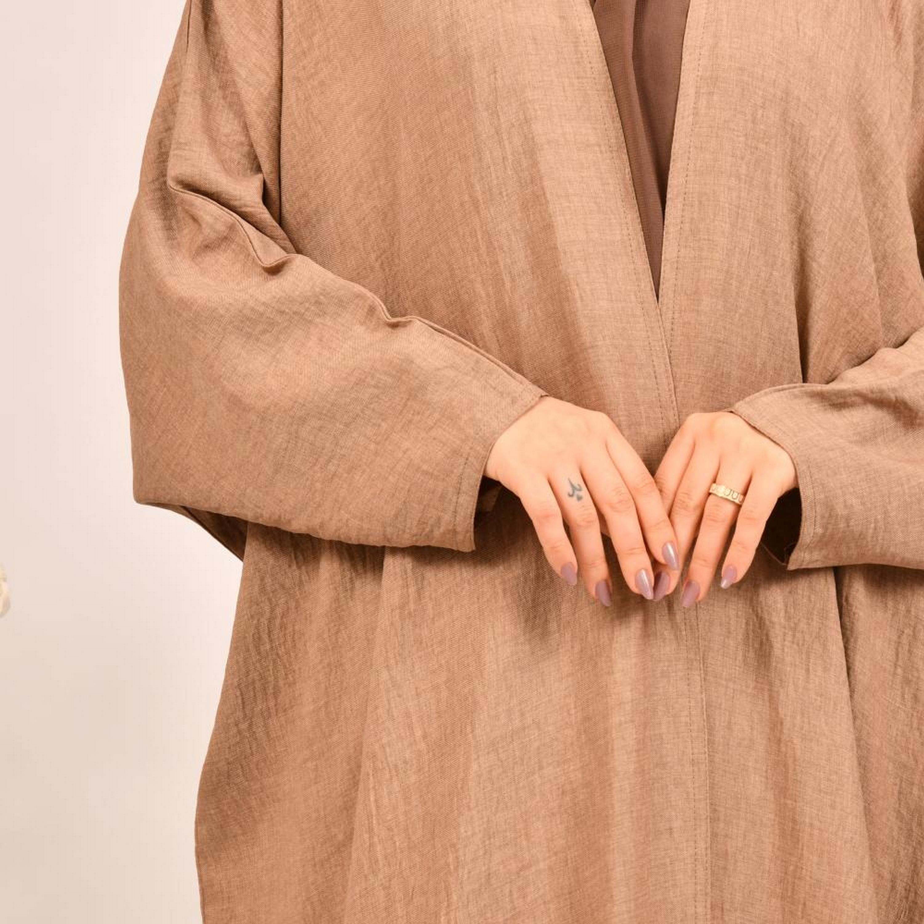 عباية بيشت من الكتان البيج مع حجاب من بيوند عباية-women-arabicclothing-abayas-image-3