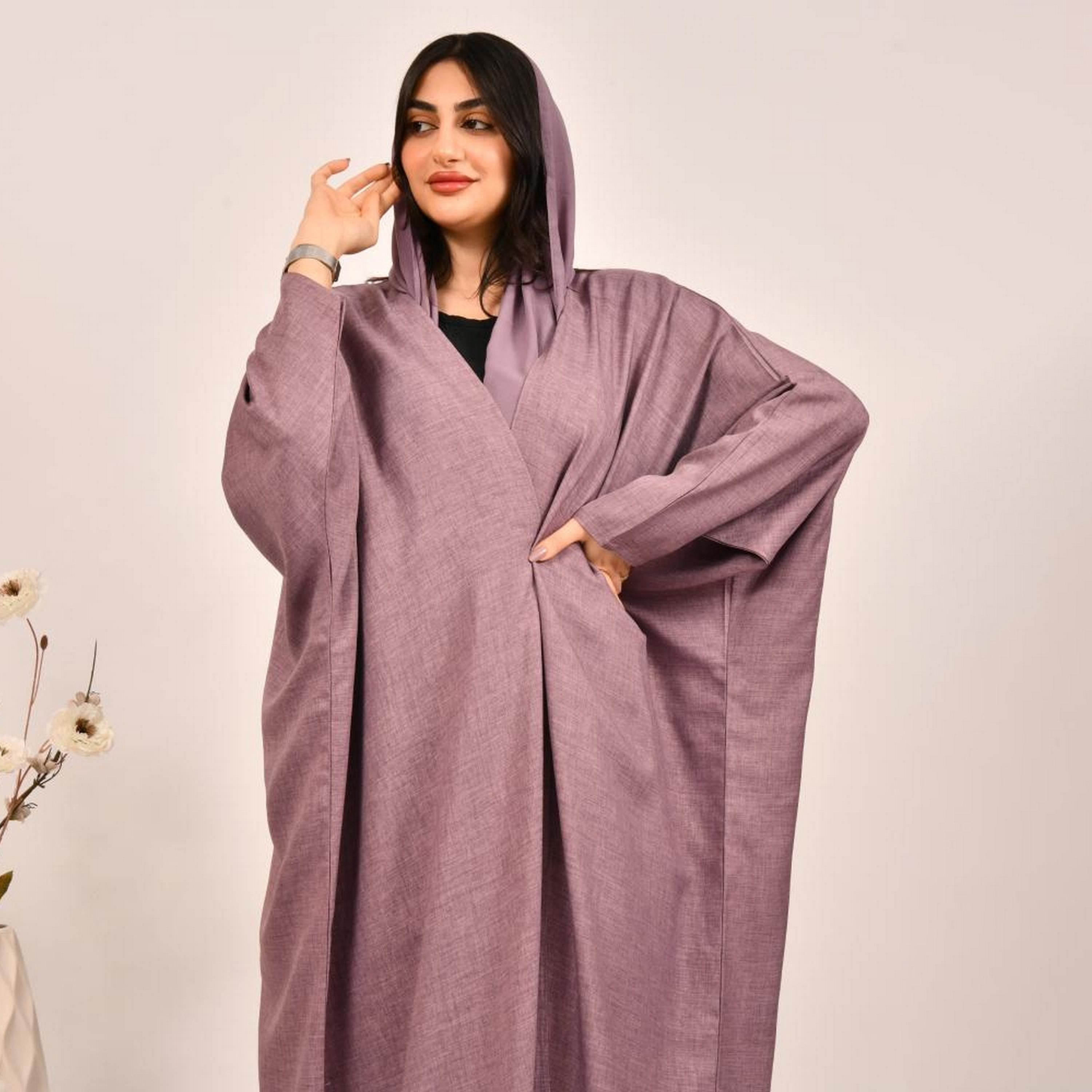 عباية بيشت من الكتان البنفسجي مع حجاب من بيوند عباية-women-arabicclothing-abayas-image-2