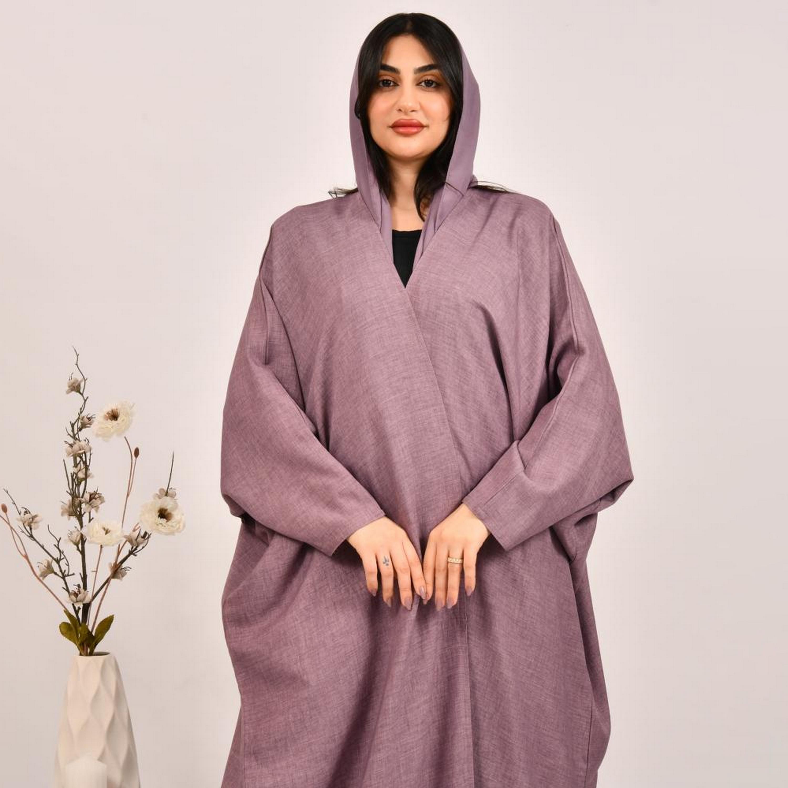 عباية بيشت من الكتان البنفسجي مع حجاب من بيوند عباية-women-arabicclothing-abayas-image-3