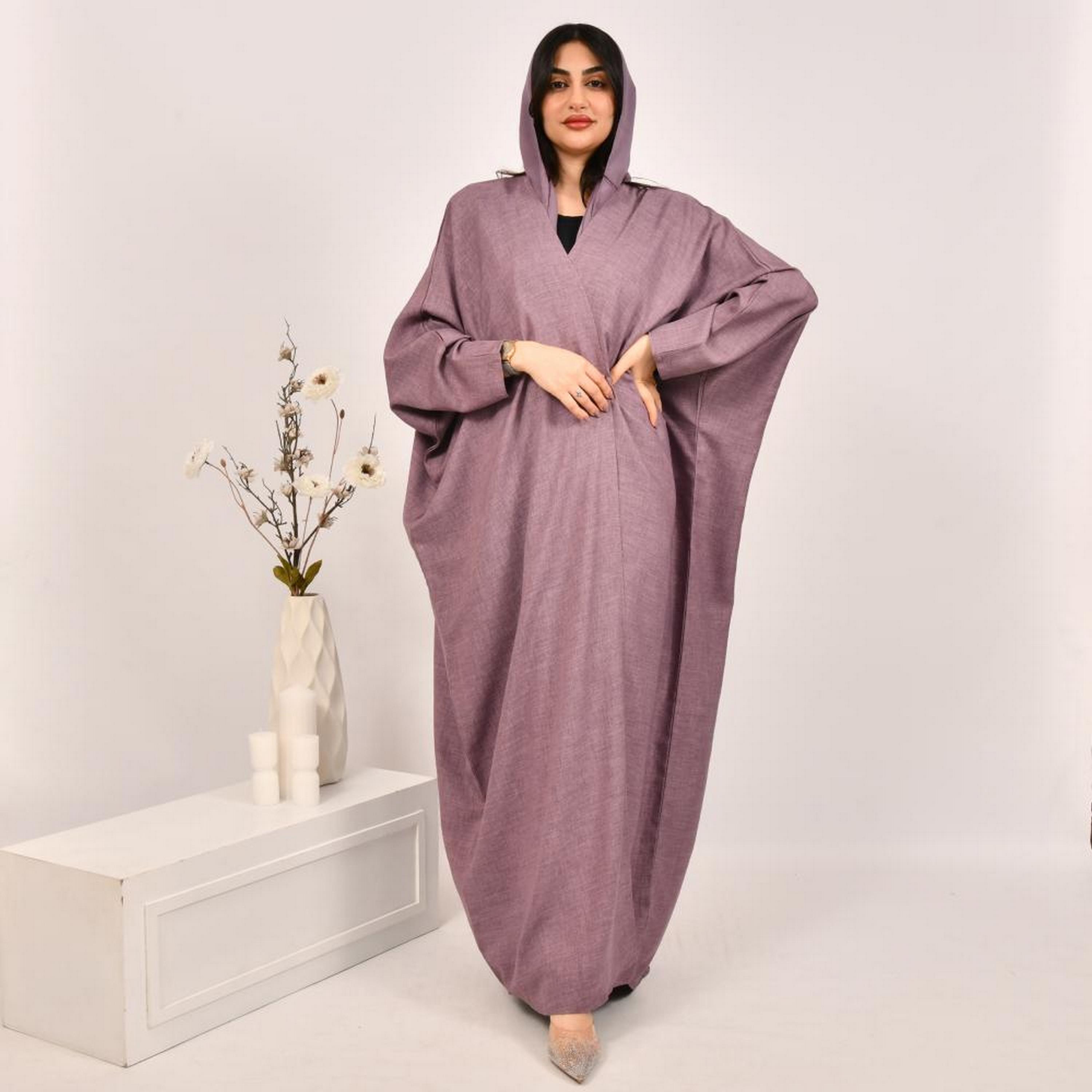 عباية بيشت من الكتان البنفسجي مع حجاب من بيوند عباية-women-arabicclothing-abayas-image-4