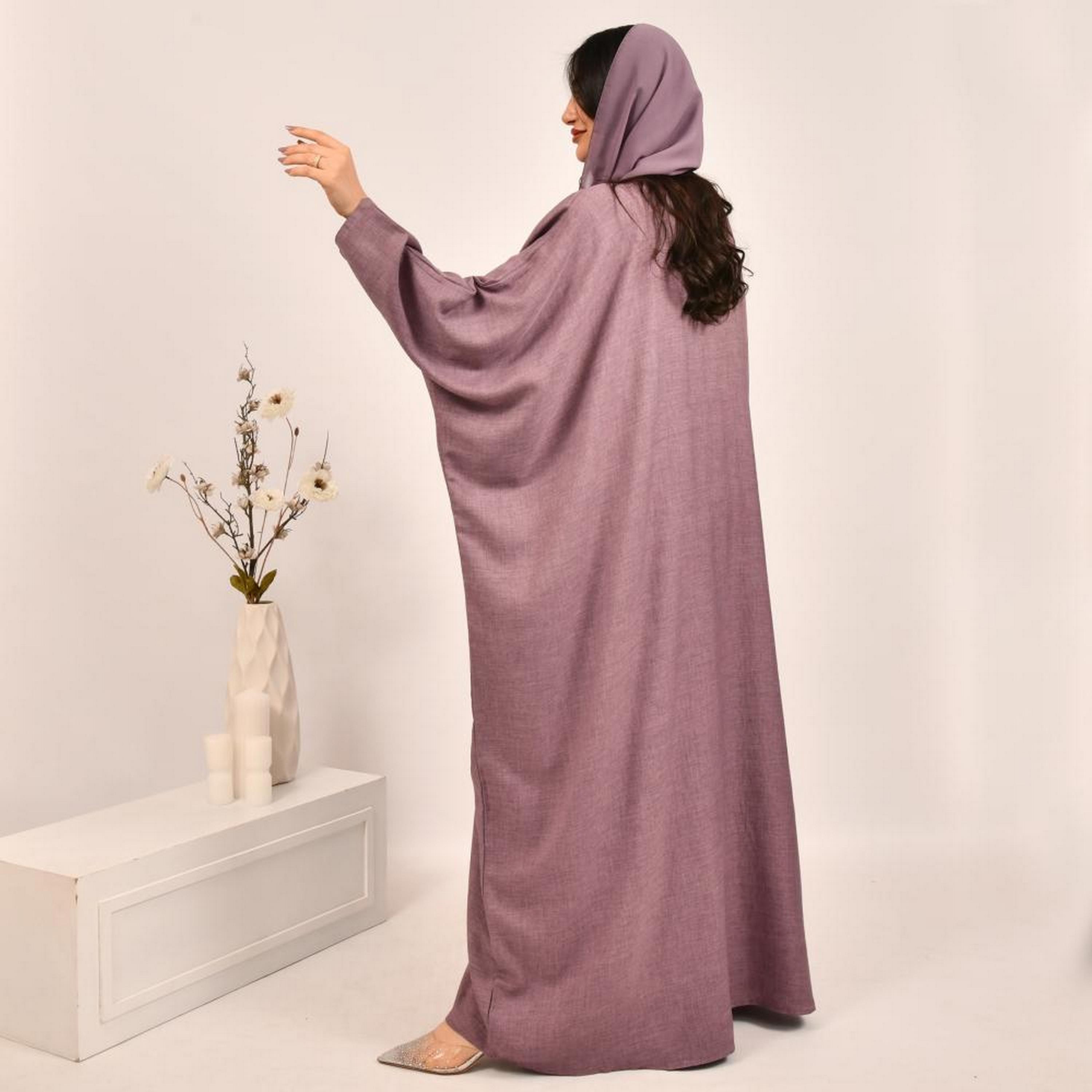 عباية بيشت من الكتان البنفسجي مع حجاب من بيوند عباية-women-arabicclothing-abayas-image-5