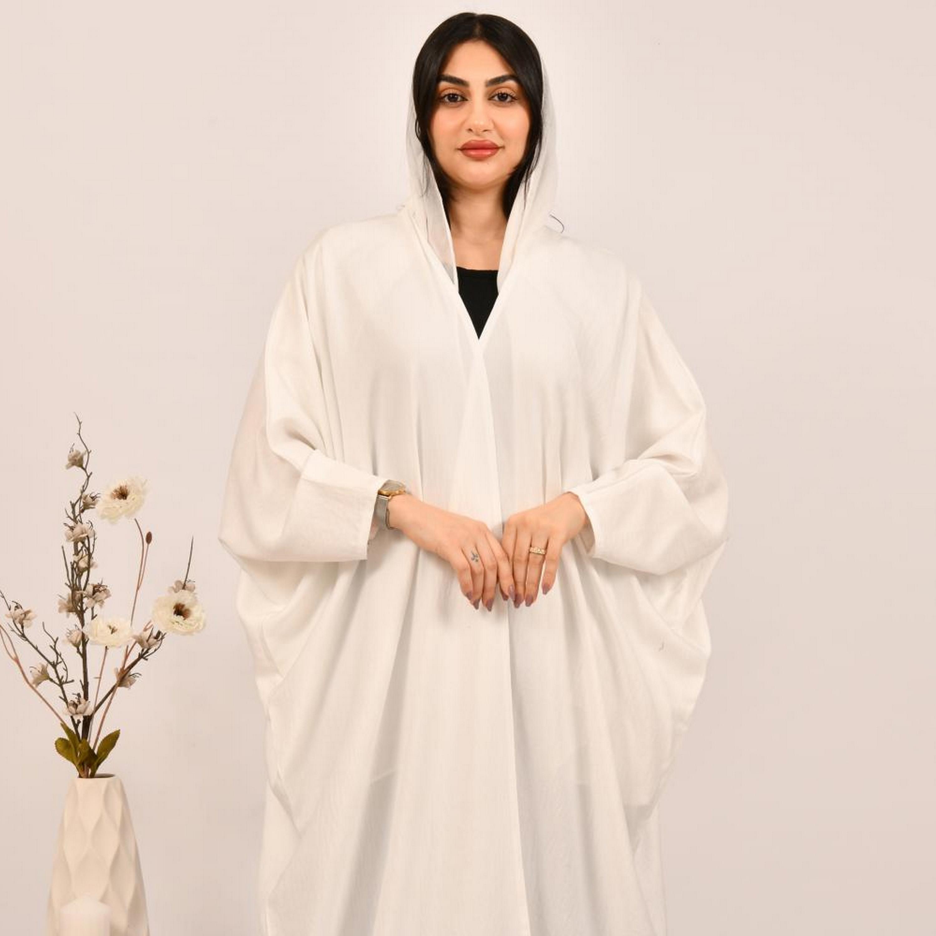 Beyond Abaya White Jacquard Women's Bisht Abaya with Hijab-women-arabicclothing-abayas-image-2