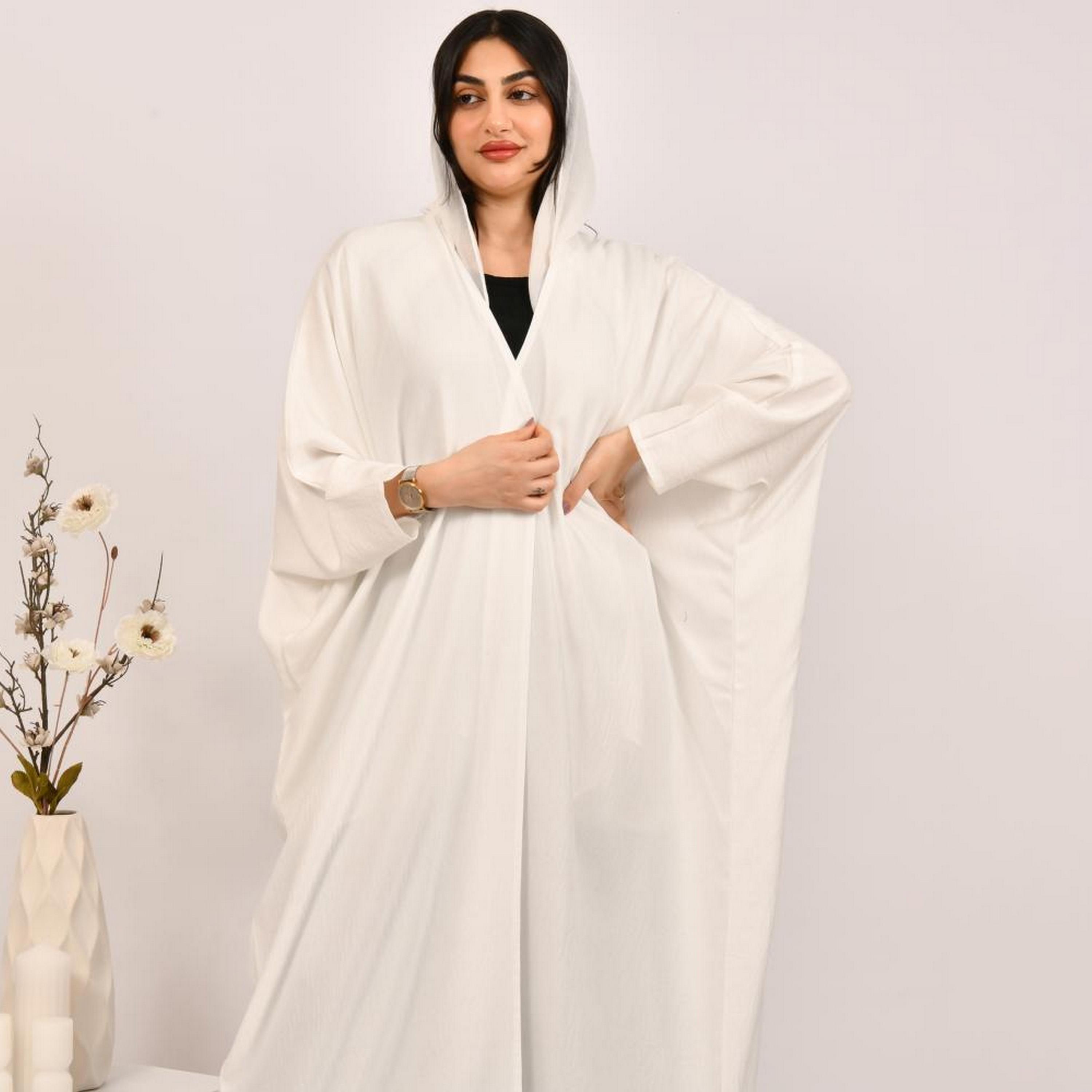 Beyond Abaya White Jacquard Women's Bisht Abaya with Hijab-women-arabicclothing-abayas-image-4