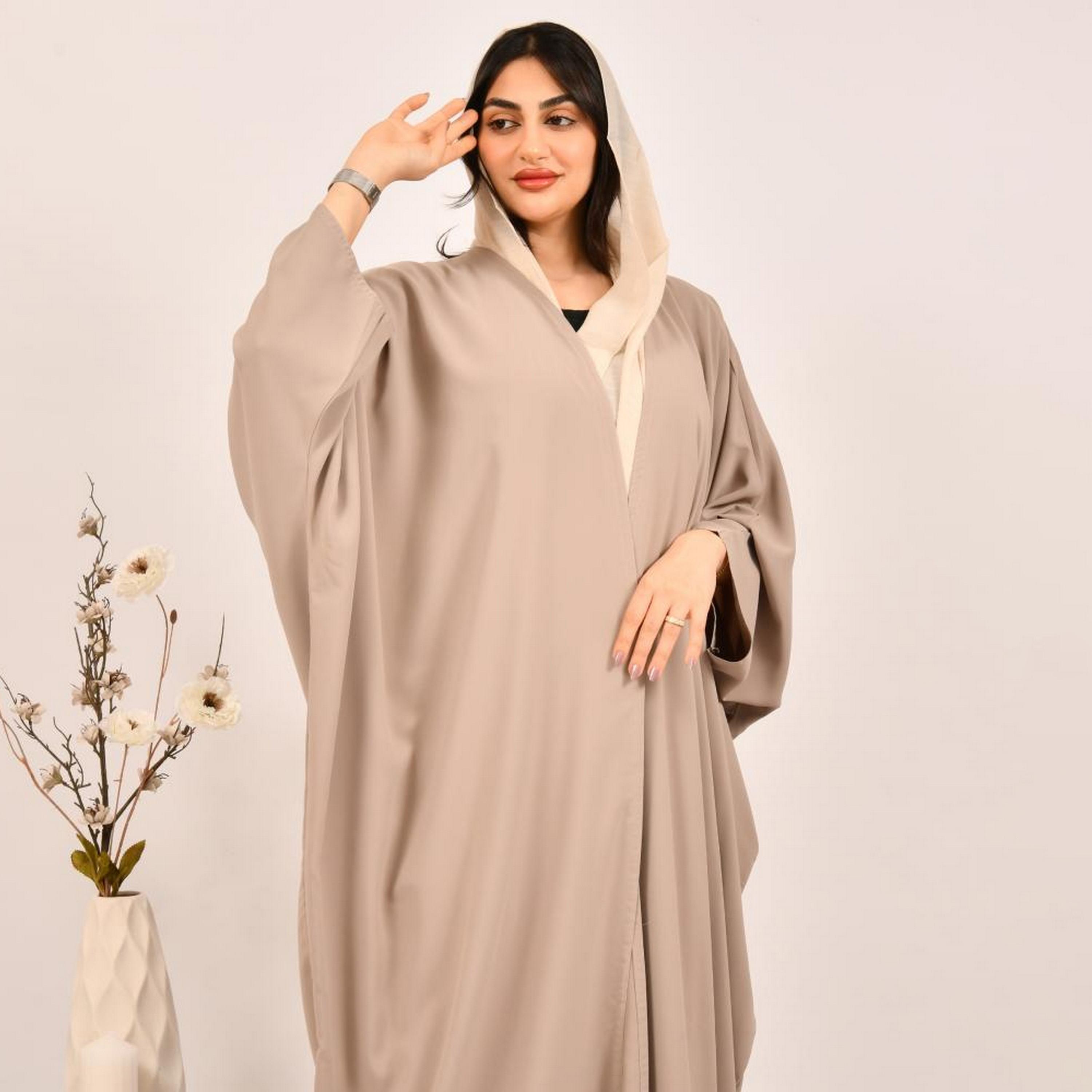 Beyond Abaya Beige Jacquard Women's Bisht Abaya with Hijab-women-arabicclothing-abayas-image-2