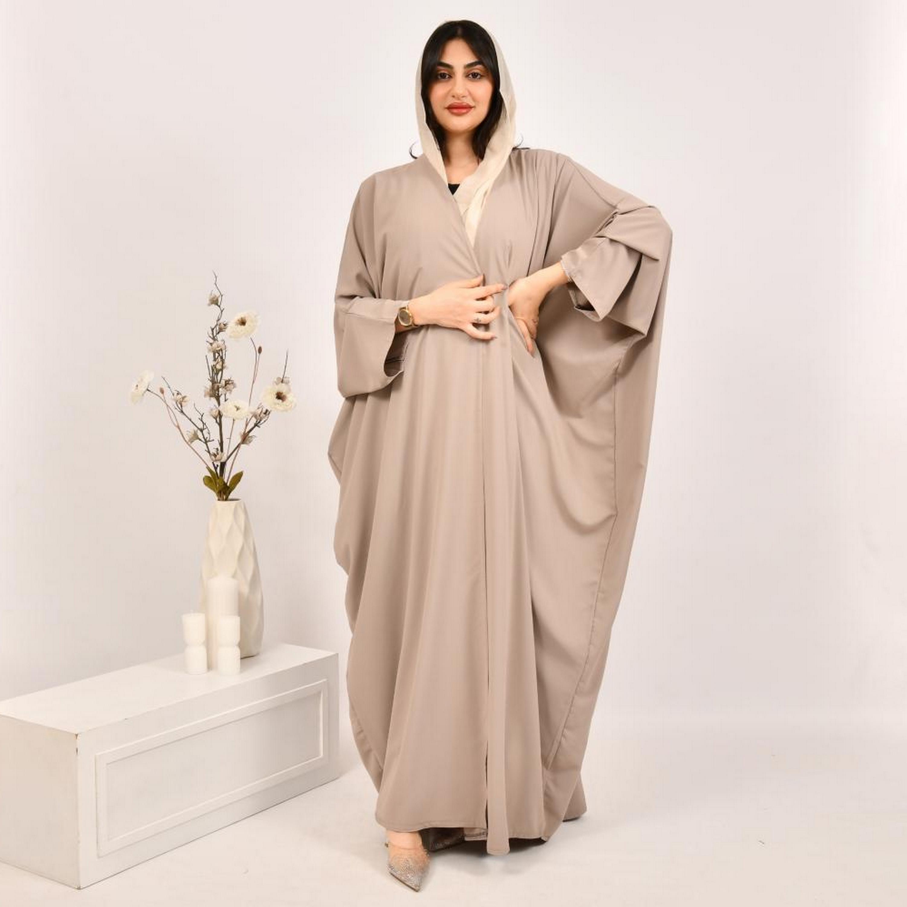 Beyond Abaya Beige Jacquard Women's Bisht Abaya with Hijab-women-arabicclothing-abayas-image-5