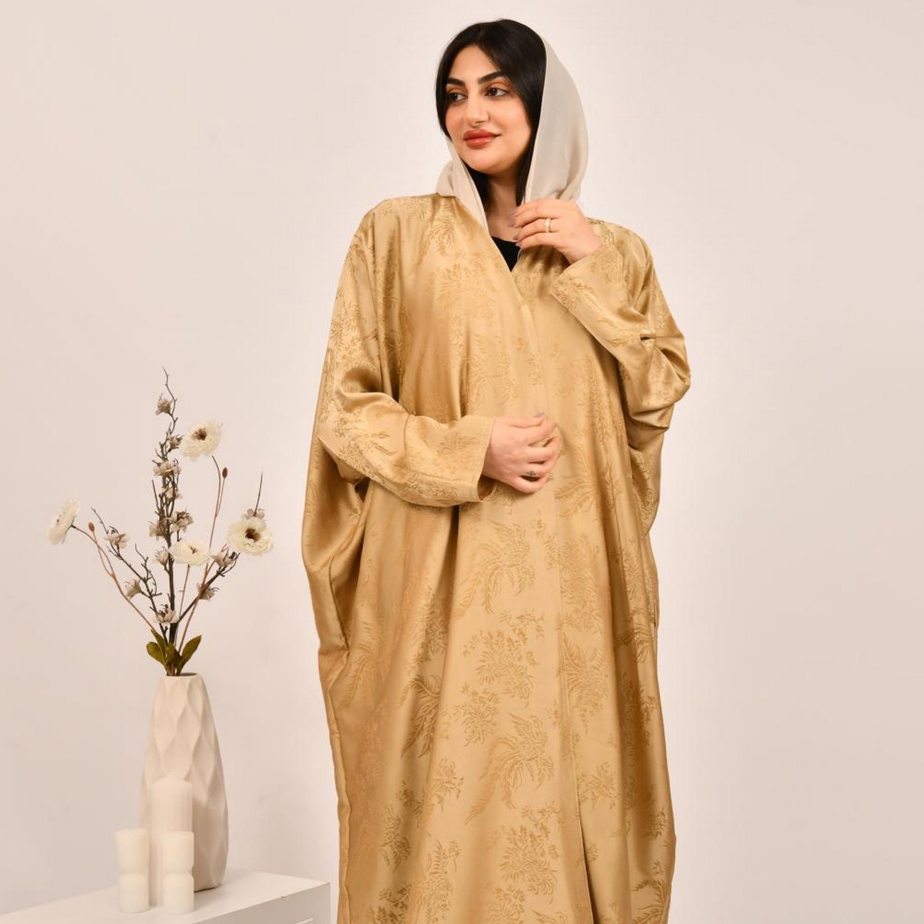 عباية بيشت جاكار ذهبي مزخرف مع حجاب من بيوند عباية-women-arabicclothing-abayas-image-2