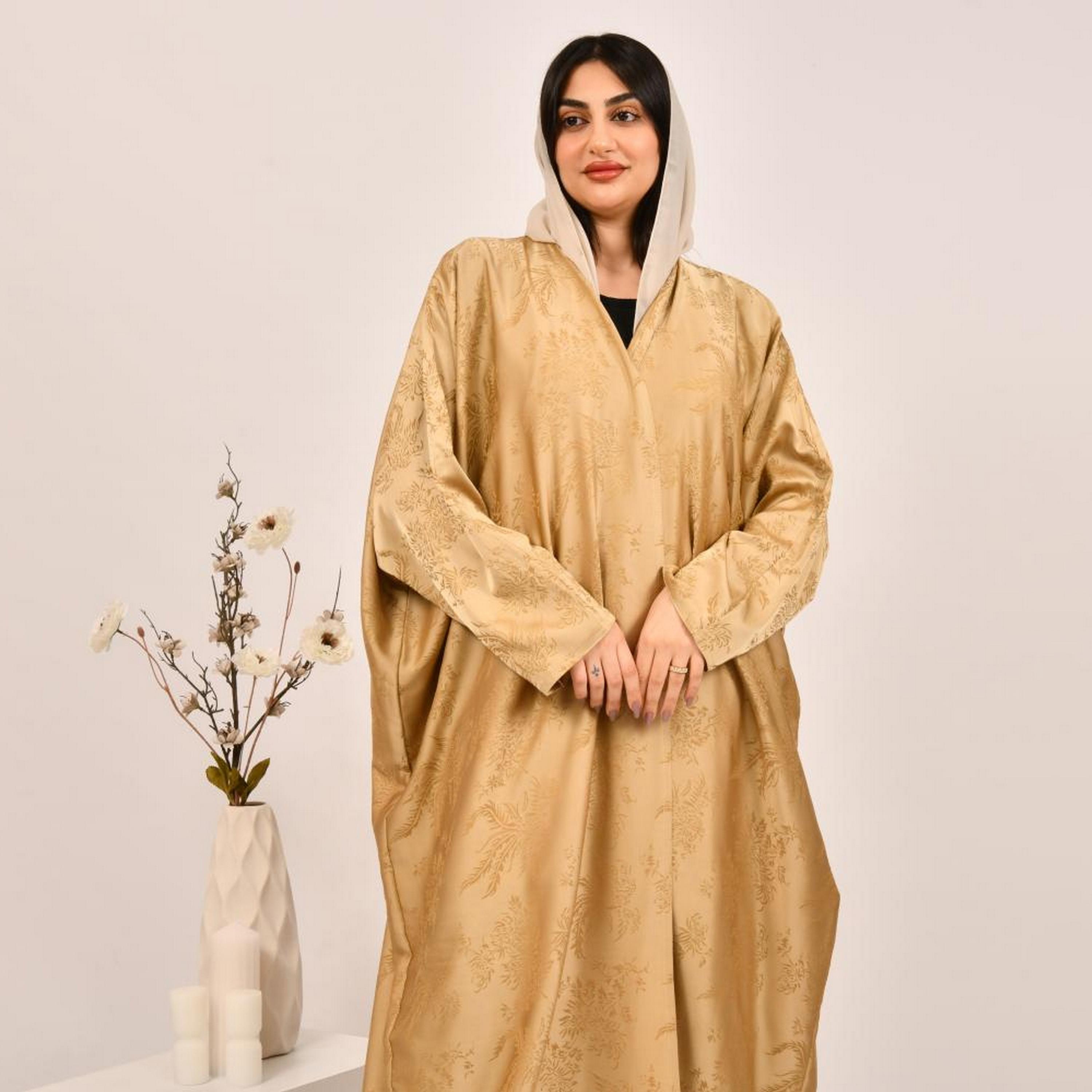 عباية بيشت جاكار ذهبي مزخرف مع حجاب من بيوند عباية-women-arabicclothing-abayas-image-3