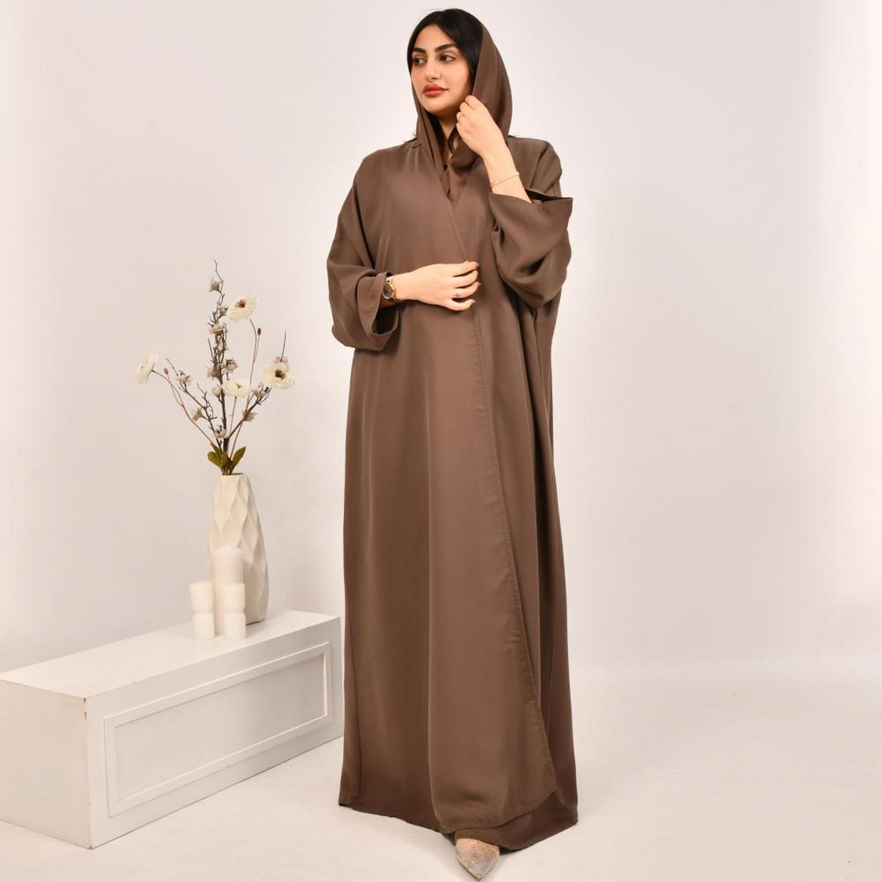 Beyond Abaya Brown Linen Women's Abaya with Hijab-women-arabicclothing-abayas-image-1