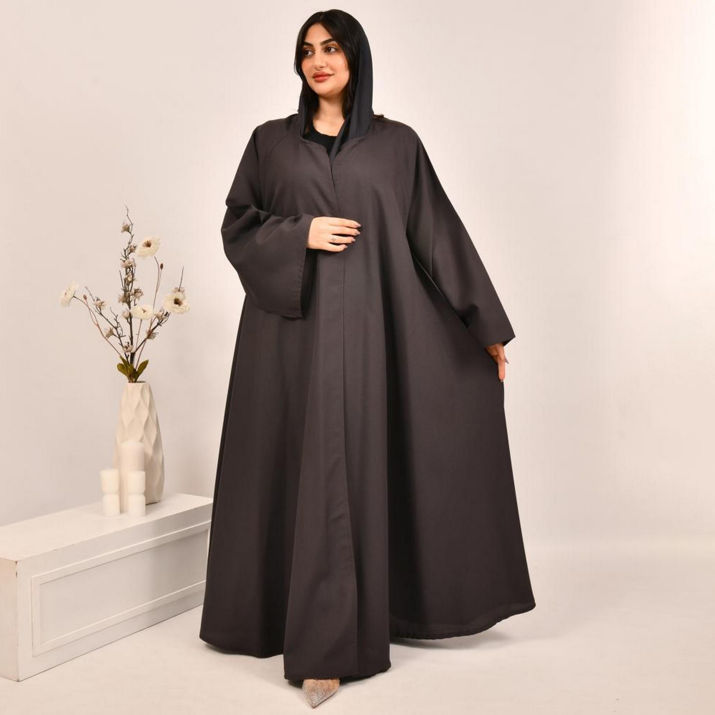 عباية كلوش من الكتان البني ذات الأكمام الواسعة مع حجاب من بيوند عباية-women-arabicclothing-abayas-image-4