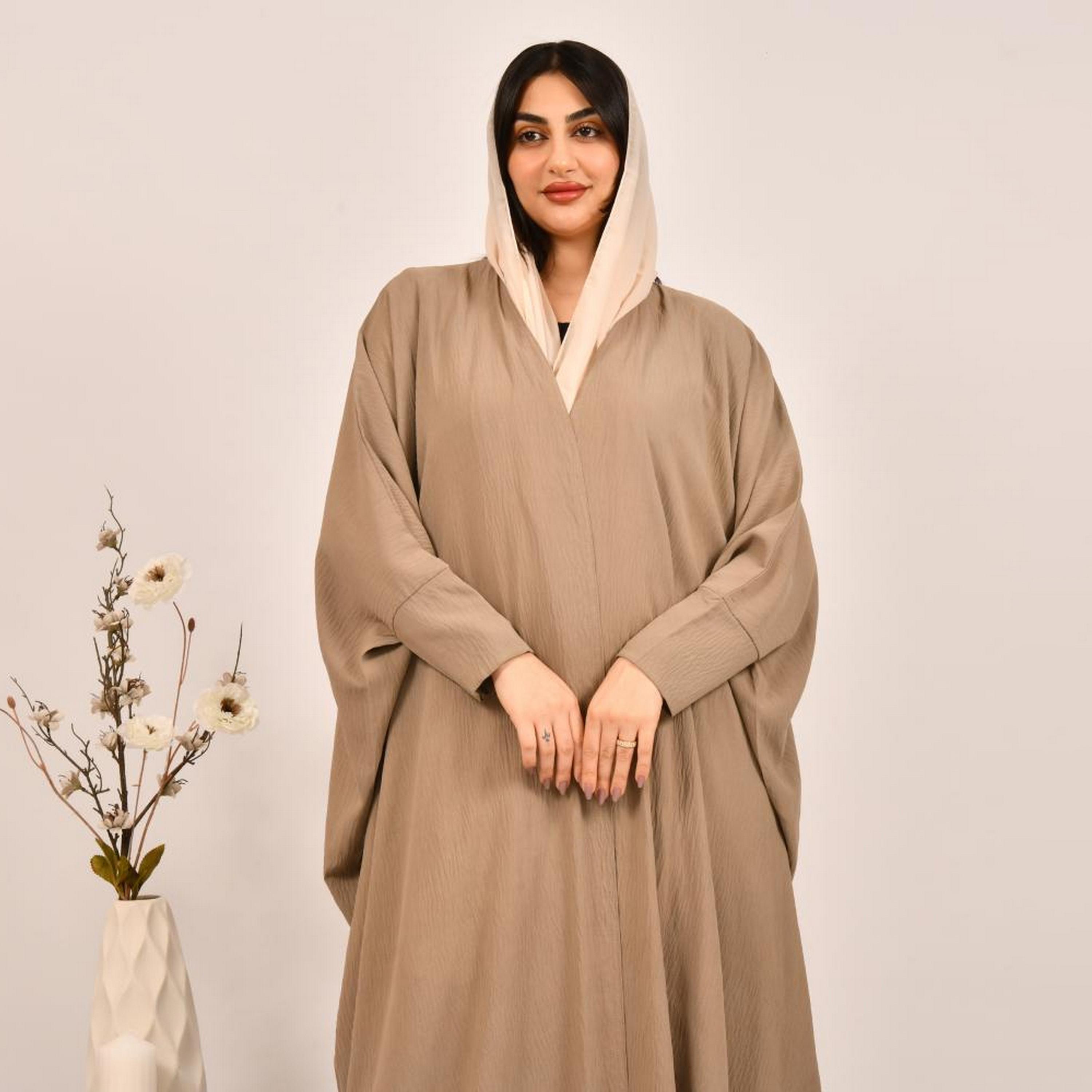 عباية بيشت من الكتان البيج المزخرف مع حجاب من بيوند عباية-women-arabicclothing-abayas-image-2