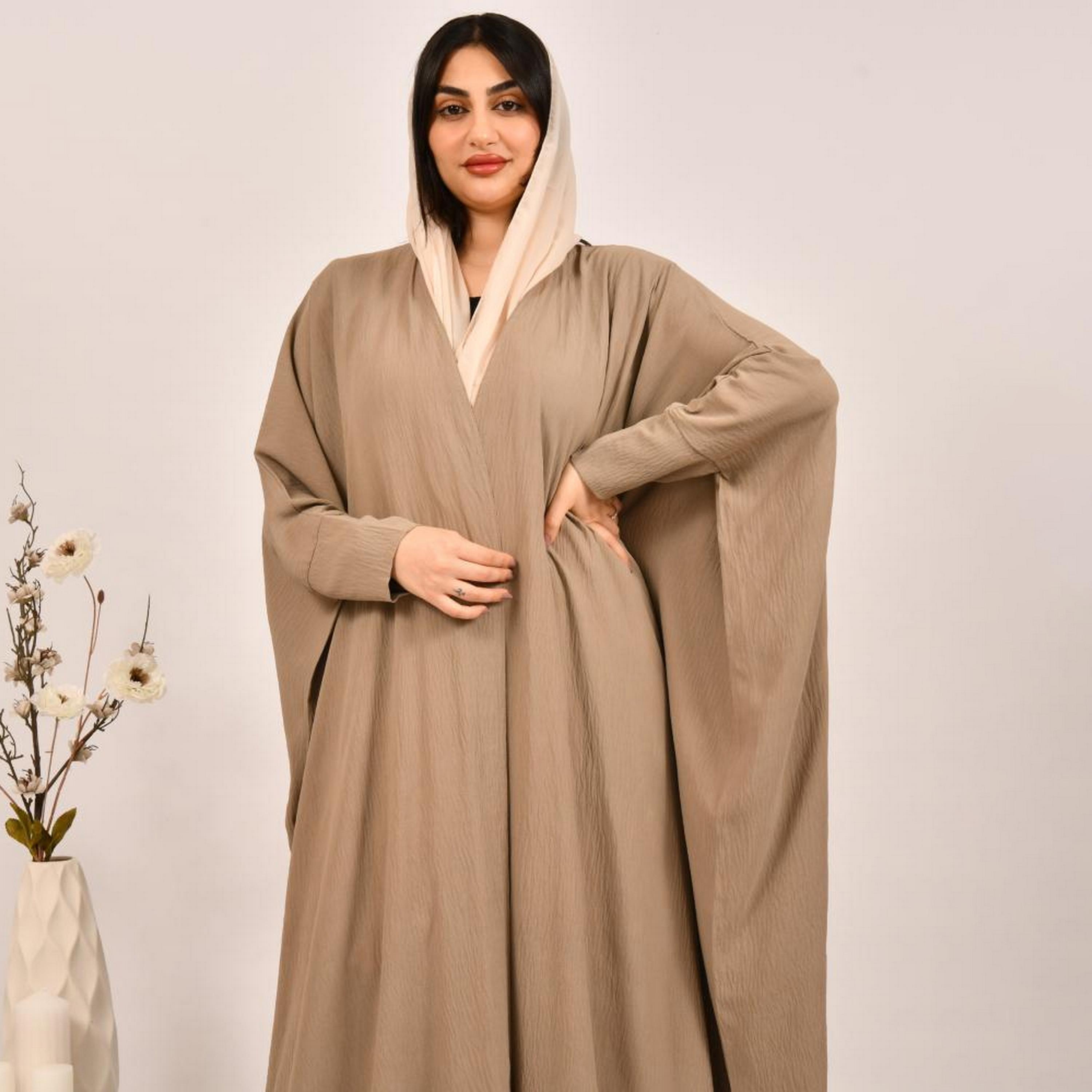 عباية بيشت من الكتان البيج المزخرف مع حجاب من بيوند عباية-women-arabicclothing-abayas-image-4