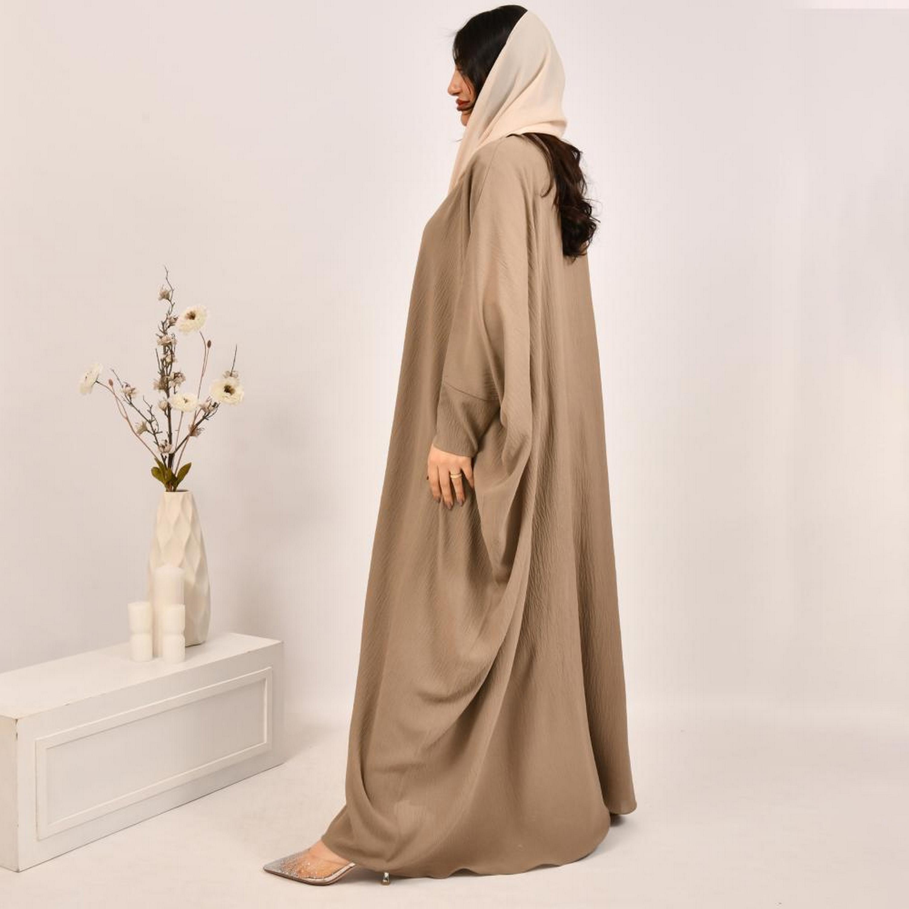عباية بيشت من الكتان البيج المزخرف مع حجاب من بيوند عباية-women-arabicclothing-abayas-image-5