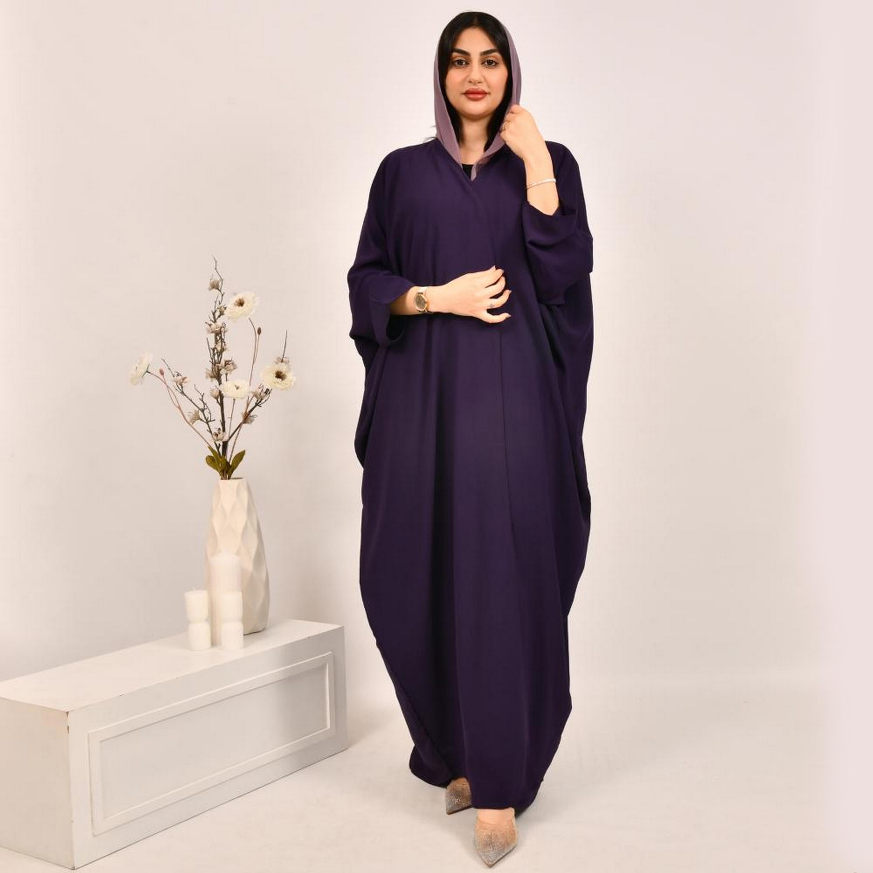 عباية بيشت من الكتان البنفسجي مع حجاب من بيوند عباية-women-arabicclothing-abayas-image-1