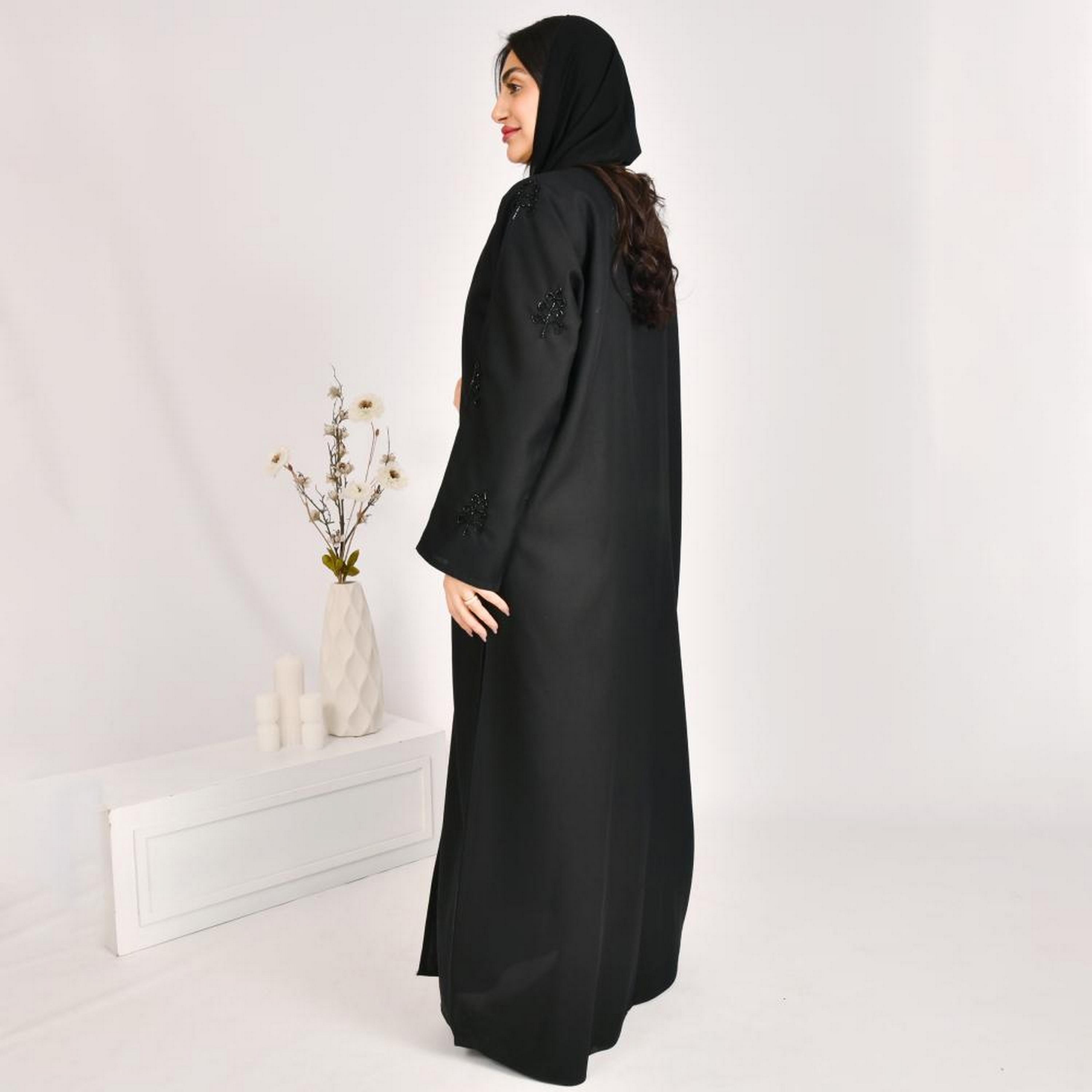 Beyond Abaya Black Bead Work Sleeves Linen Women's Abaya with Hijab-women-arabicclothing-abayas-image-5
