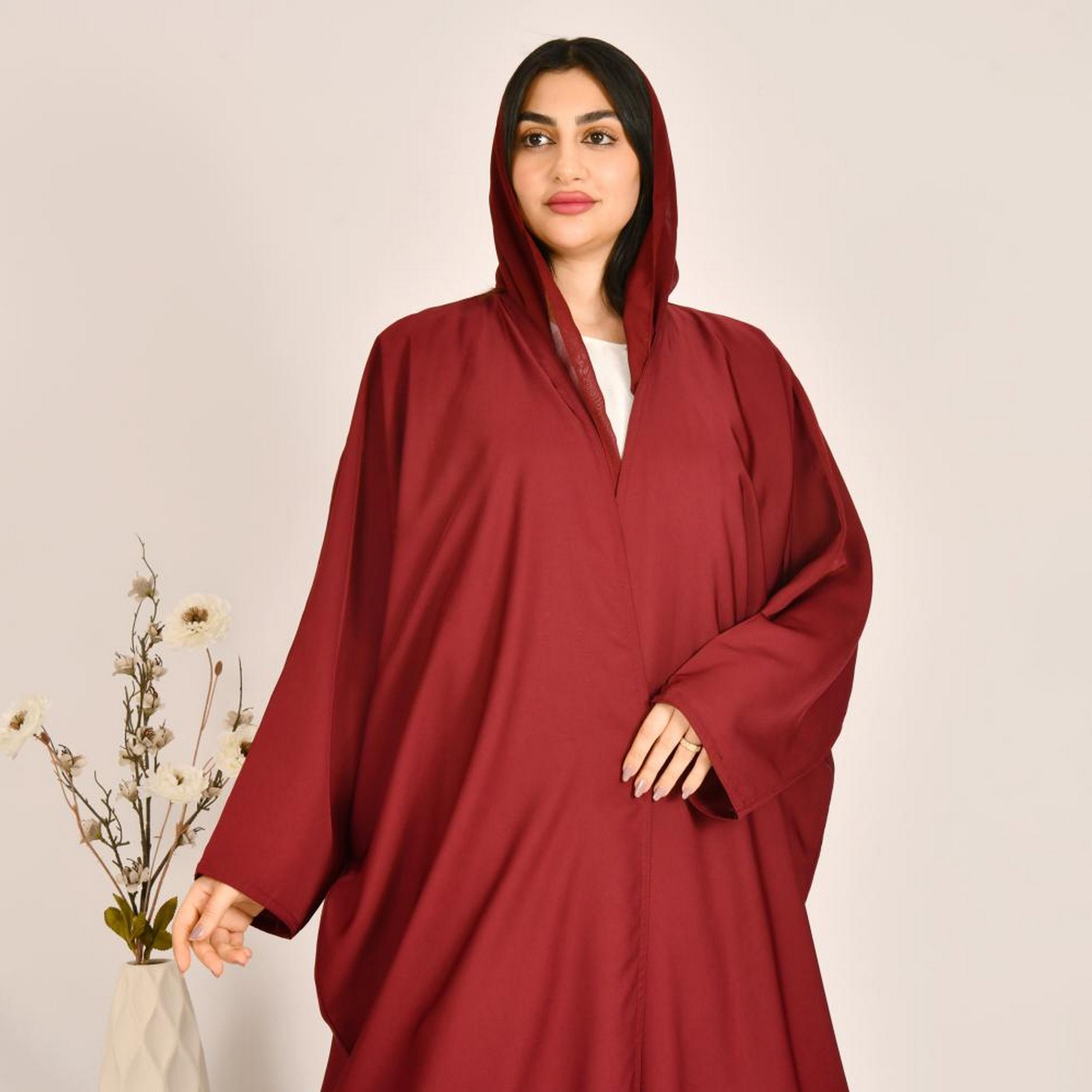Beyond Abaya Red Linen Women's Bisht Abaya with Hijab-women-arabicclothing-abayas-image-2