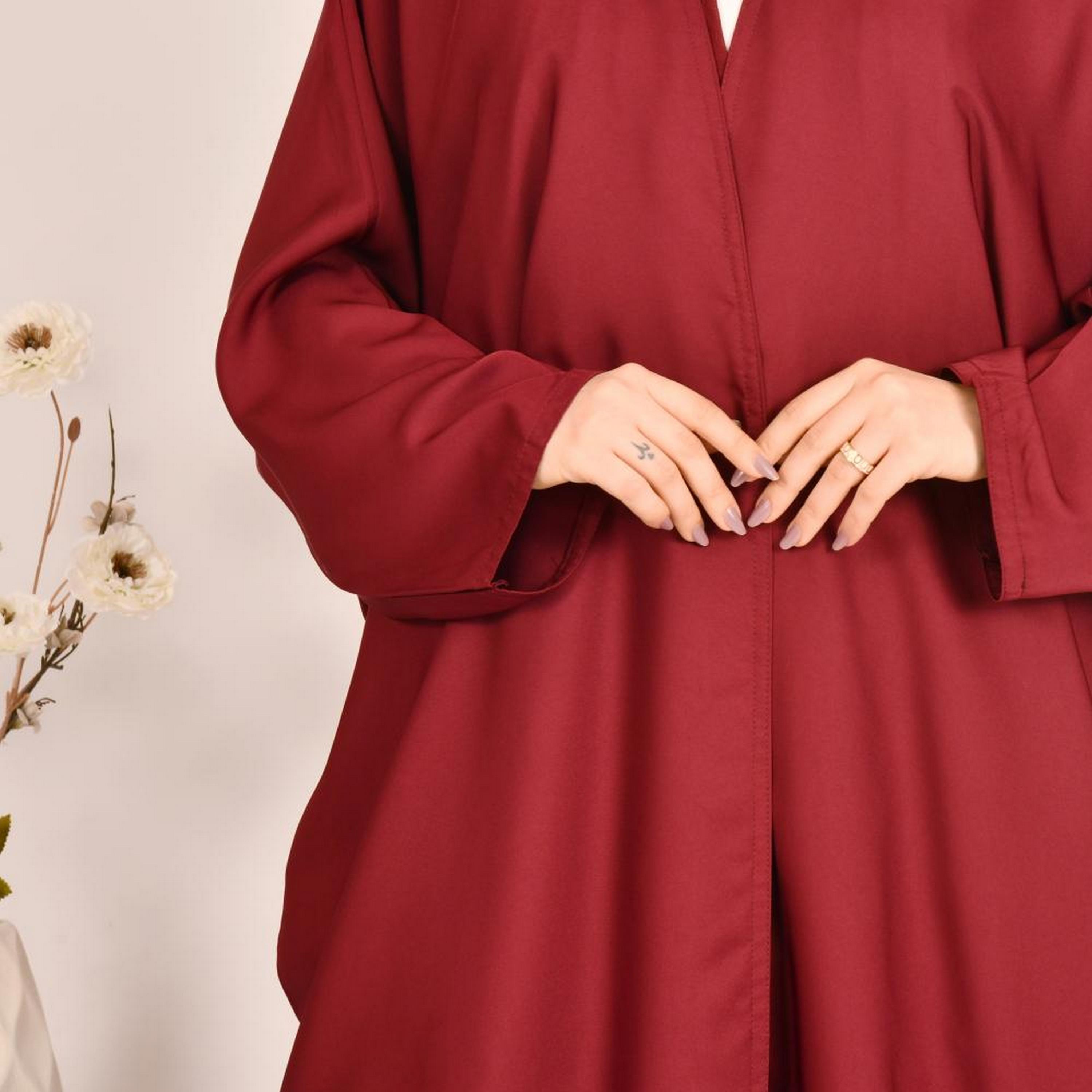 Beyond Abaya Red Linen Women's Bisht Abaya with Hijab-women-arabicclothing-abayas-image-3