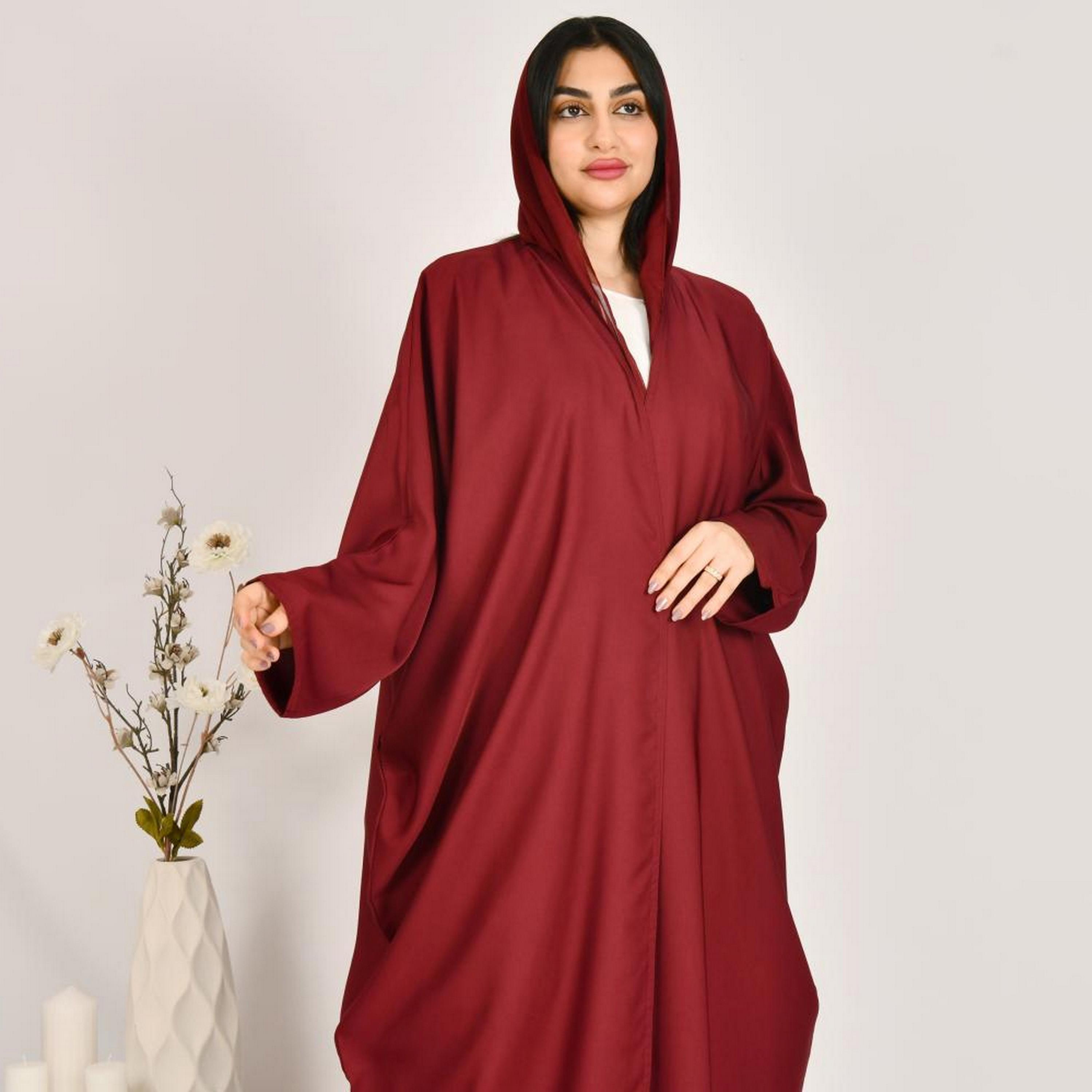 Beyond Abaya Red Linen Women's Bisht Abaya with Hijab-women-arabicclothing-abayas-image-4