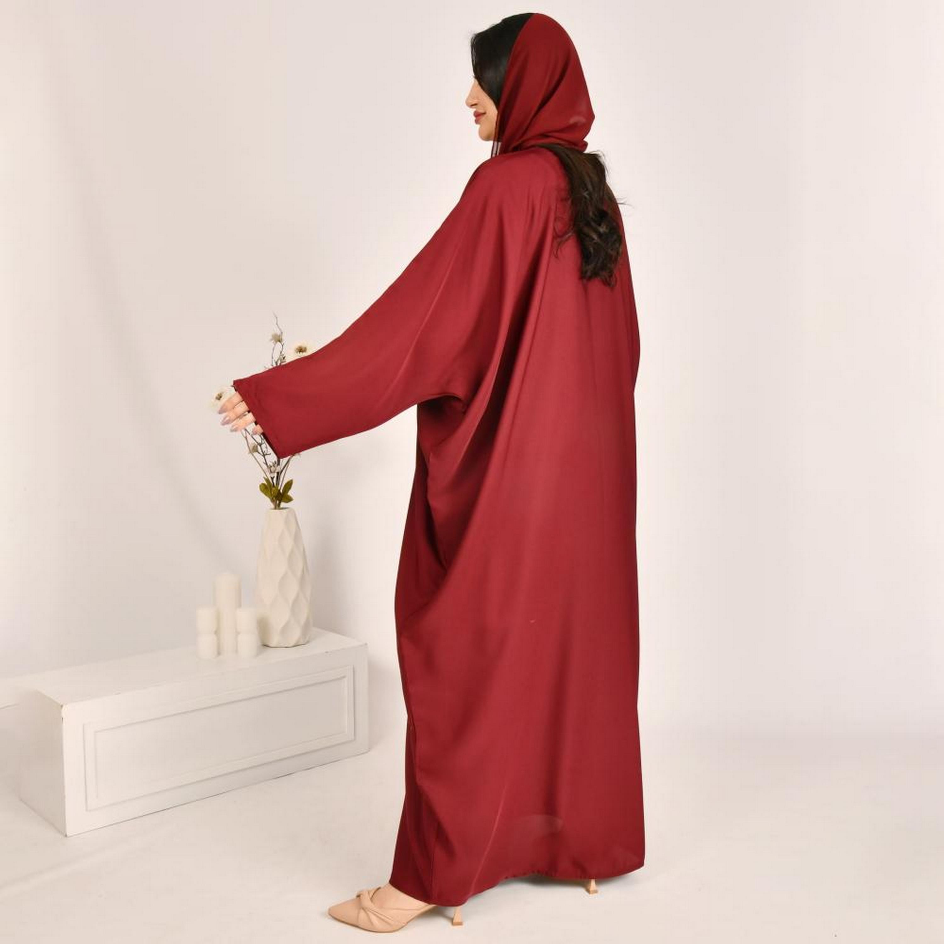 Beyond Abaya Red Linen Women's Bisht Abaya with Hijab-women-arabicclothing-abayas-image-5