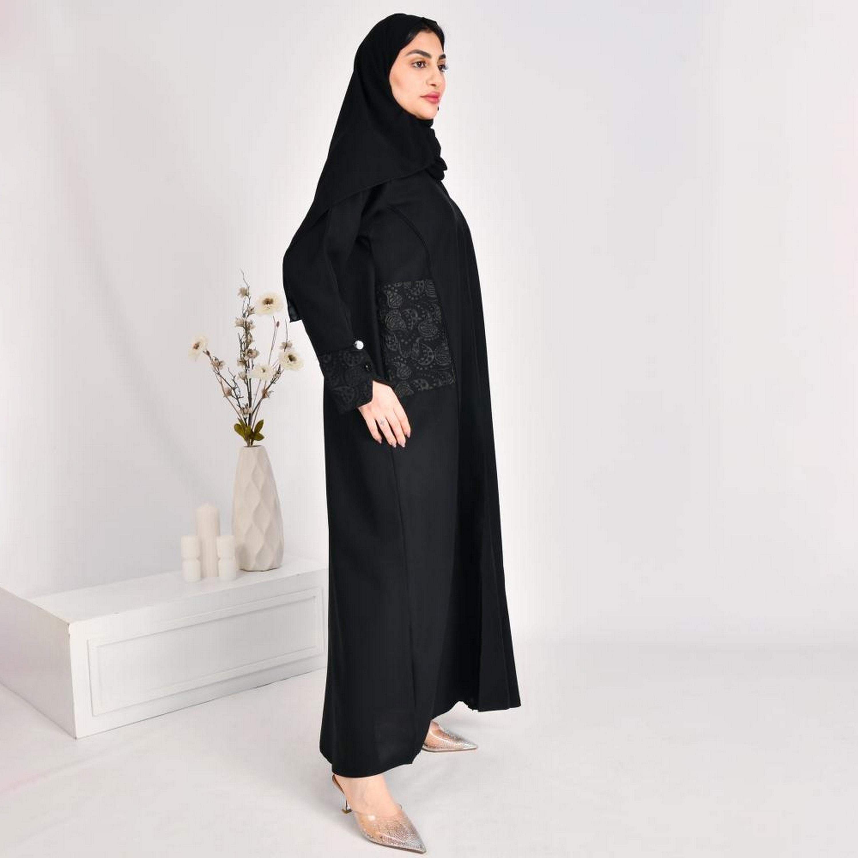 Beyond Abaya Black Jacquard Women's Abaya with Hijab-women-arabicclothing-abayas-image-2