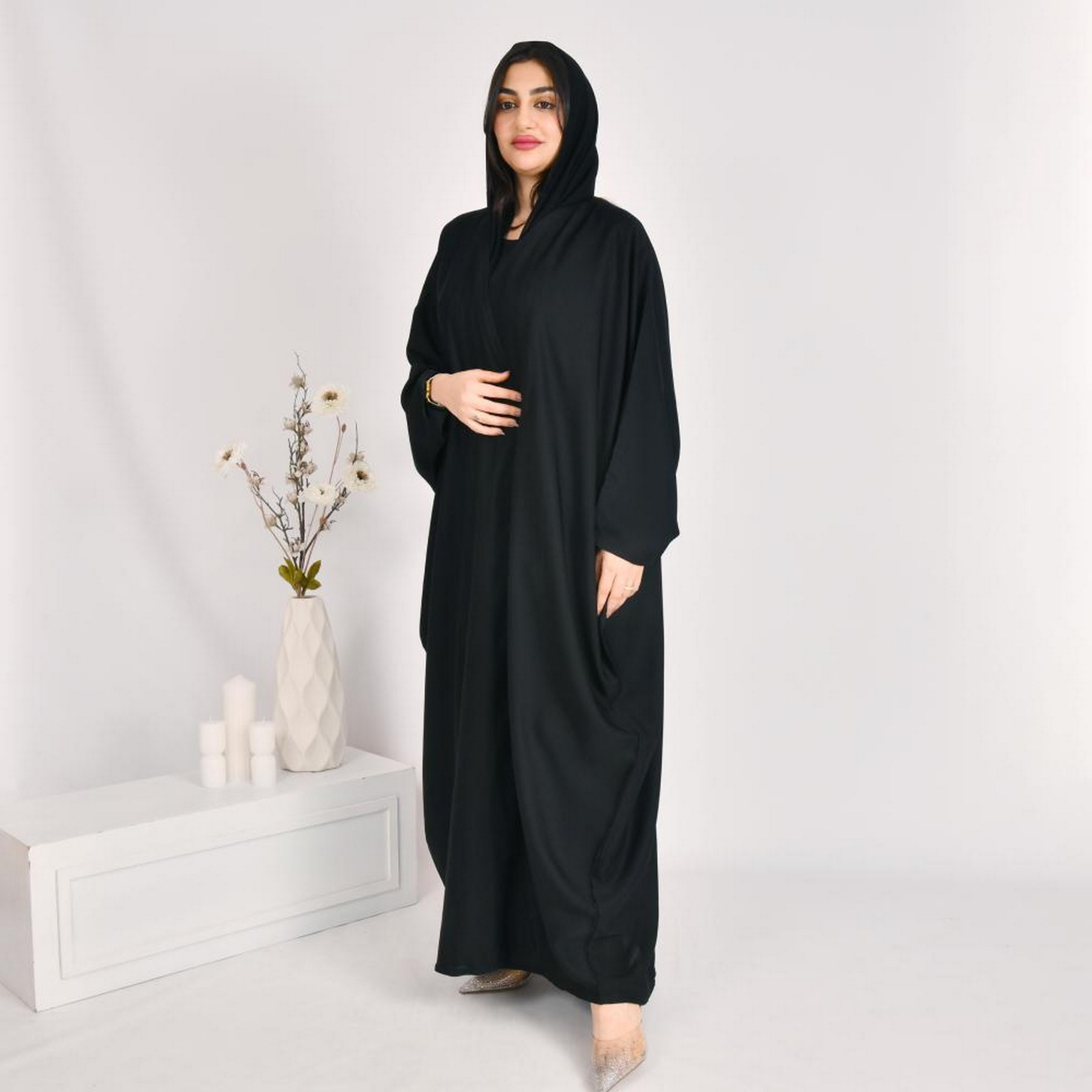 Beyond Abaya Black Linen Women's Bisht Abaya with Hijab-women-arabicclothing-prayerclothing-image-1