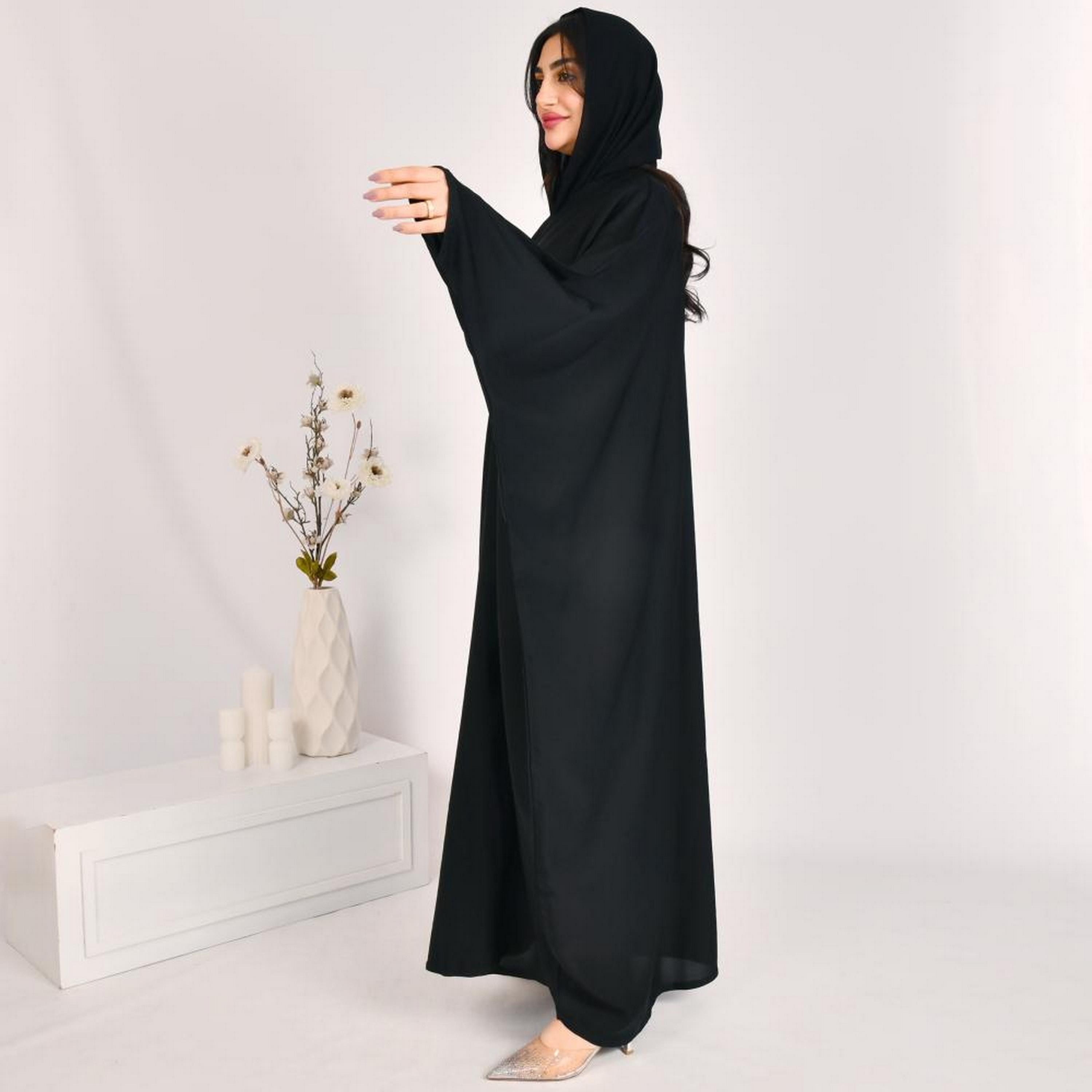 Beyond Abaya Black Linen Women's Bisht Abaya with Hijab-women-arabicclothing-prayerclothing-image-4