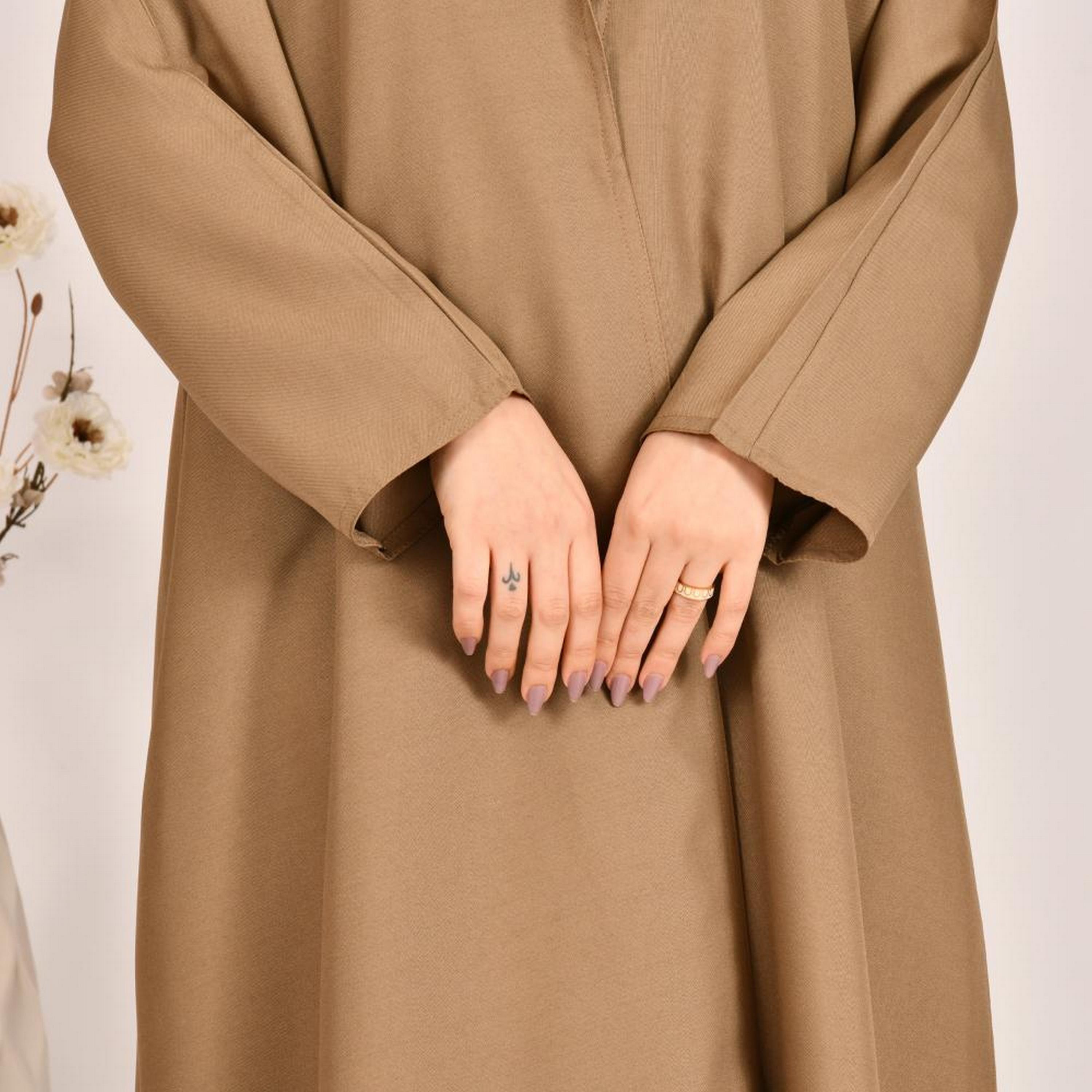 Beyond Abaya Beige Lapel Collar Linen Women's Coat Style Abaya with Hijab-women-arabicclothing-abayas-image-3