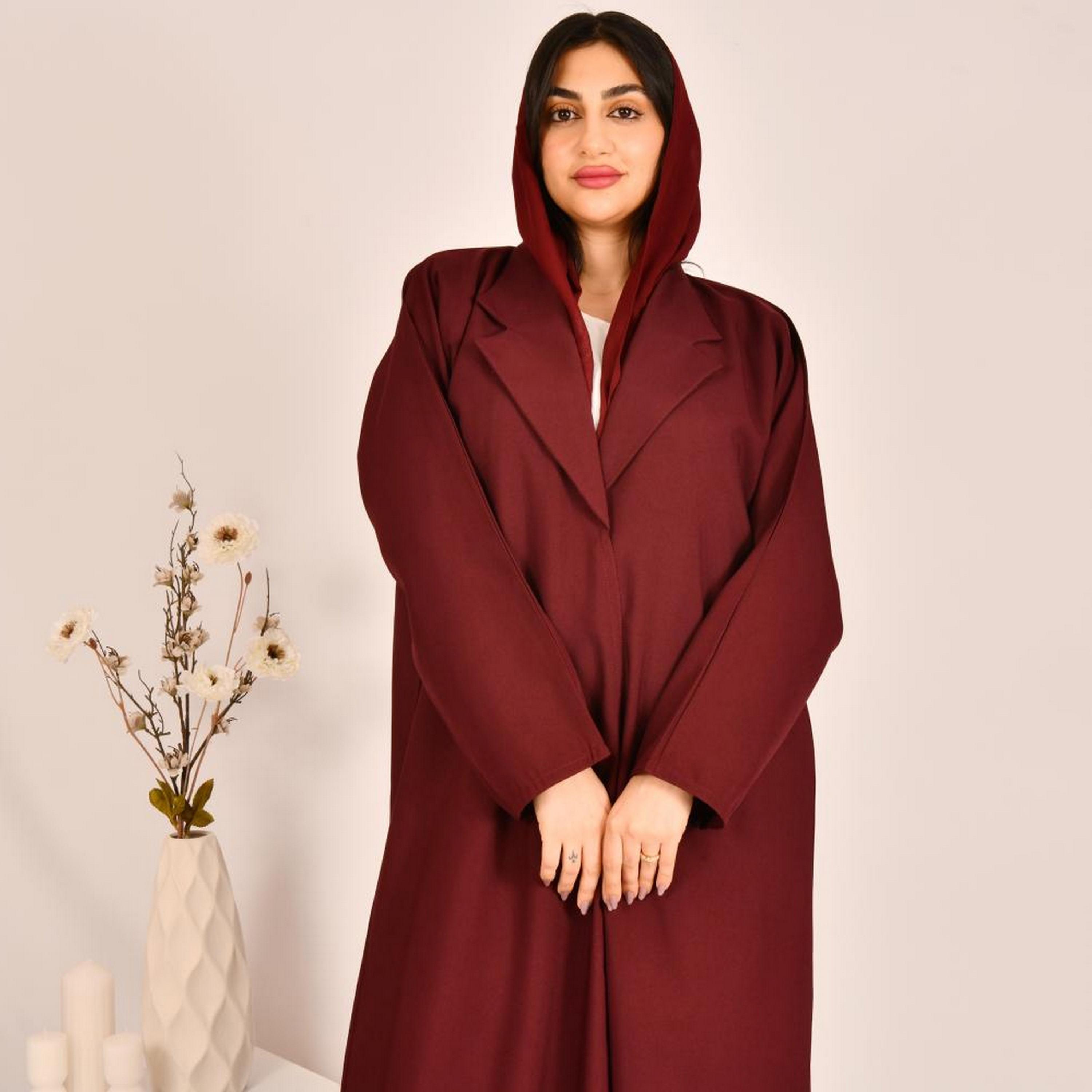 Beyond Abaya Red Lapel Collar Linen Women's Coat Style Abaya with Hijab-women-arabicclothing-abayas-image-2