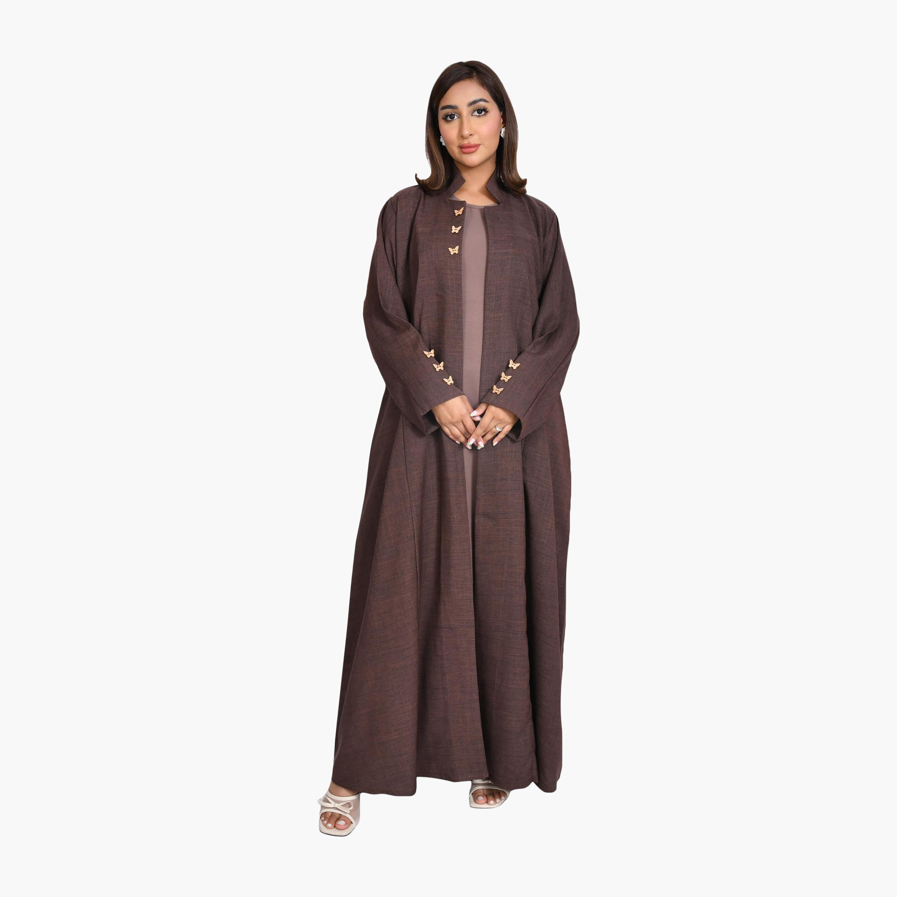 Beyond Abaya Heathered Collared Linen Women's Formal Abaya with Hijab-women-arabicclothing-abayas-image-1