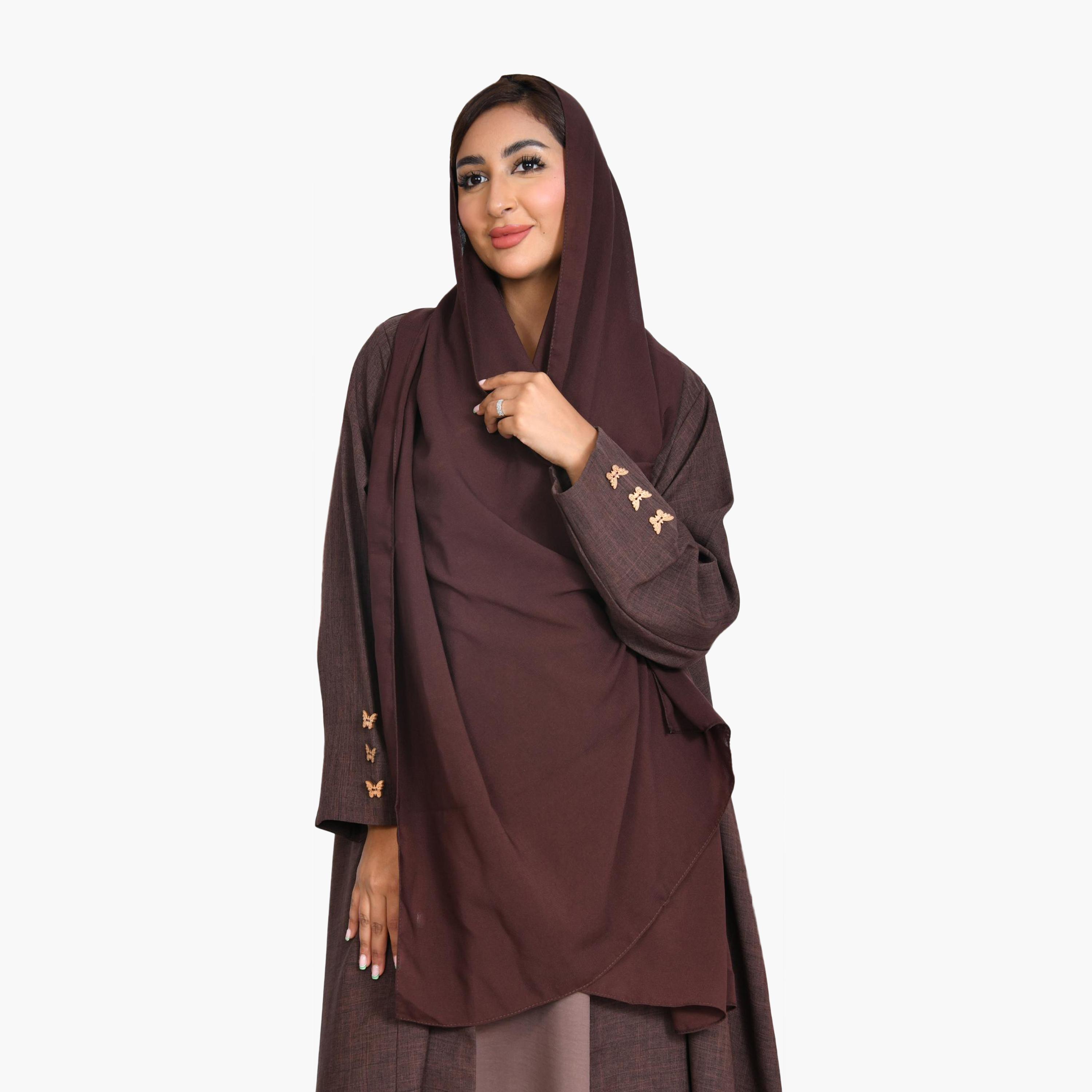 Beyond Abaya Heathered Collared Linen Women's Formal Abaya with Hijab-women-arabicclothing-abayas-image-2