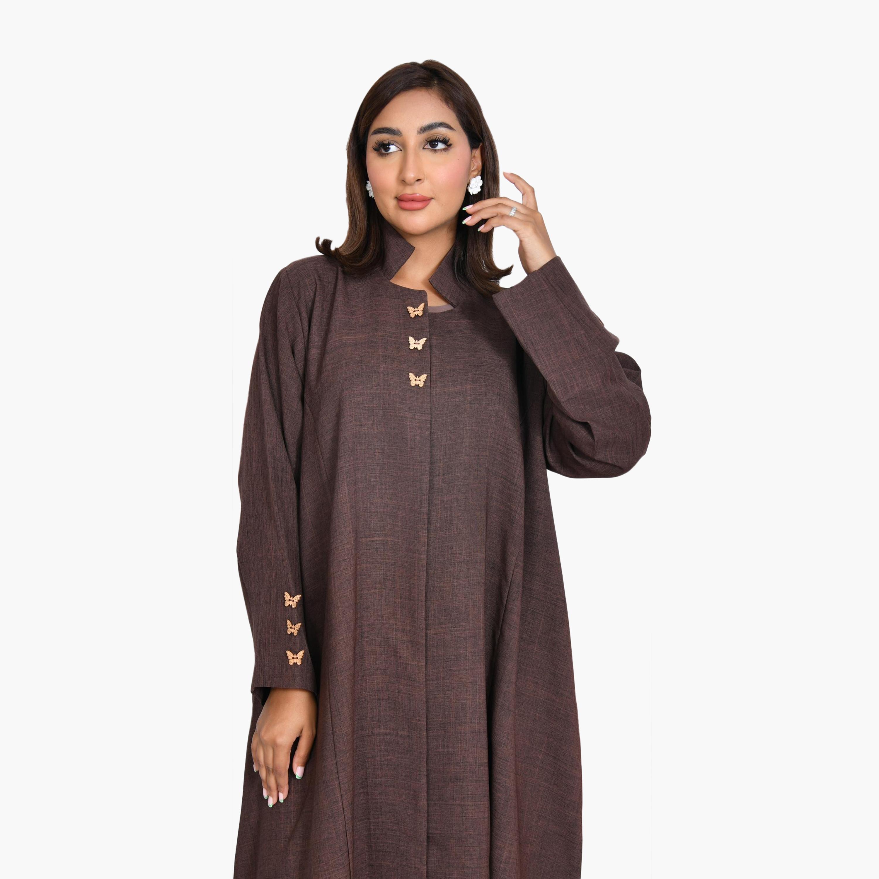 Beyond Abaya Heathered Collared Linen Women's Formal Abaya with Hijab-women-arabicclothing-abayas-image-3