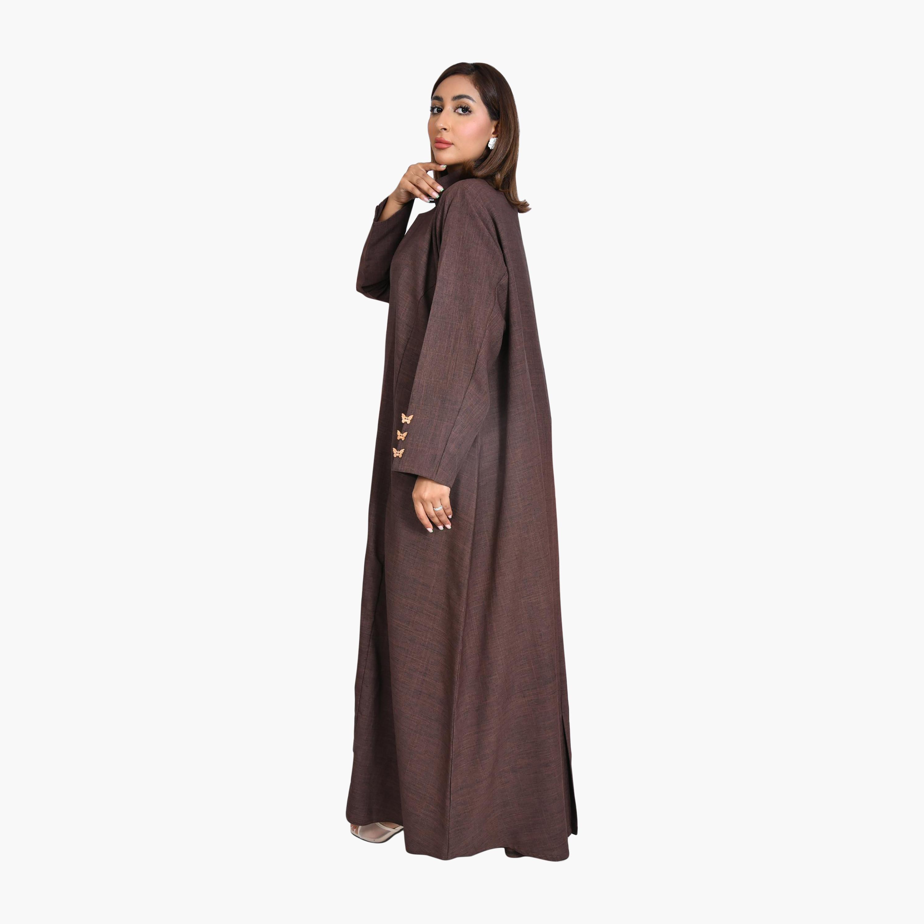 Beyond Abaya Heathered Collared Linen Women's Formal Abaya with Hijab-women-arabicclothing-abayas-image-4