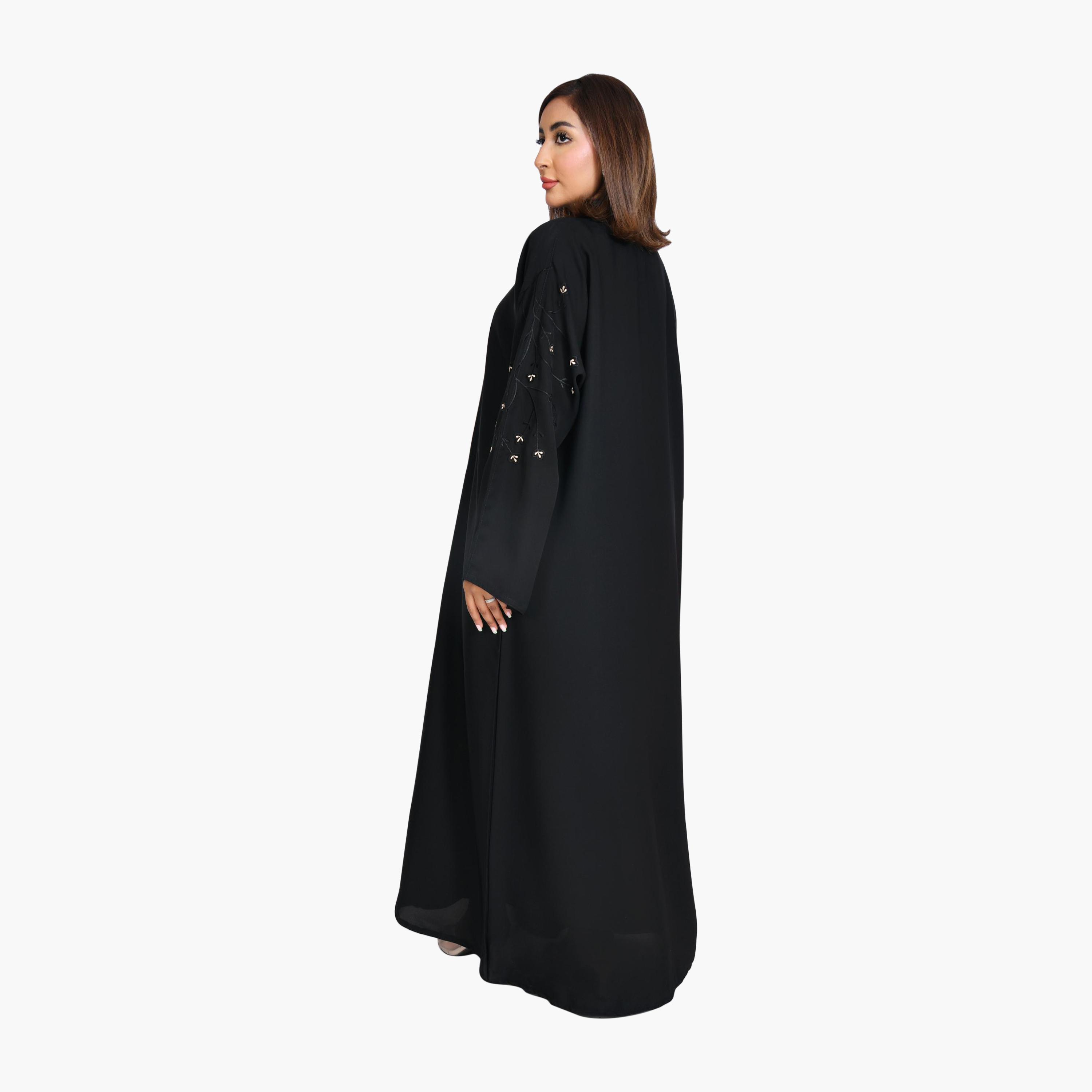 Beyond Abaya Black Embroidered Wide Sleeves Linen Women's Quarter-Cloche Abaya-women-arabicclothing-abayas-image-5