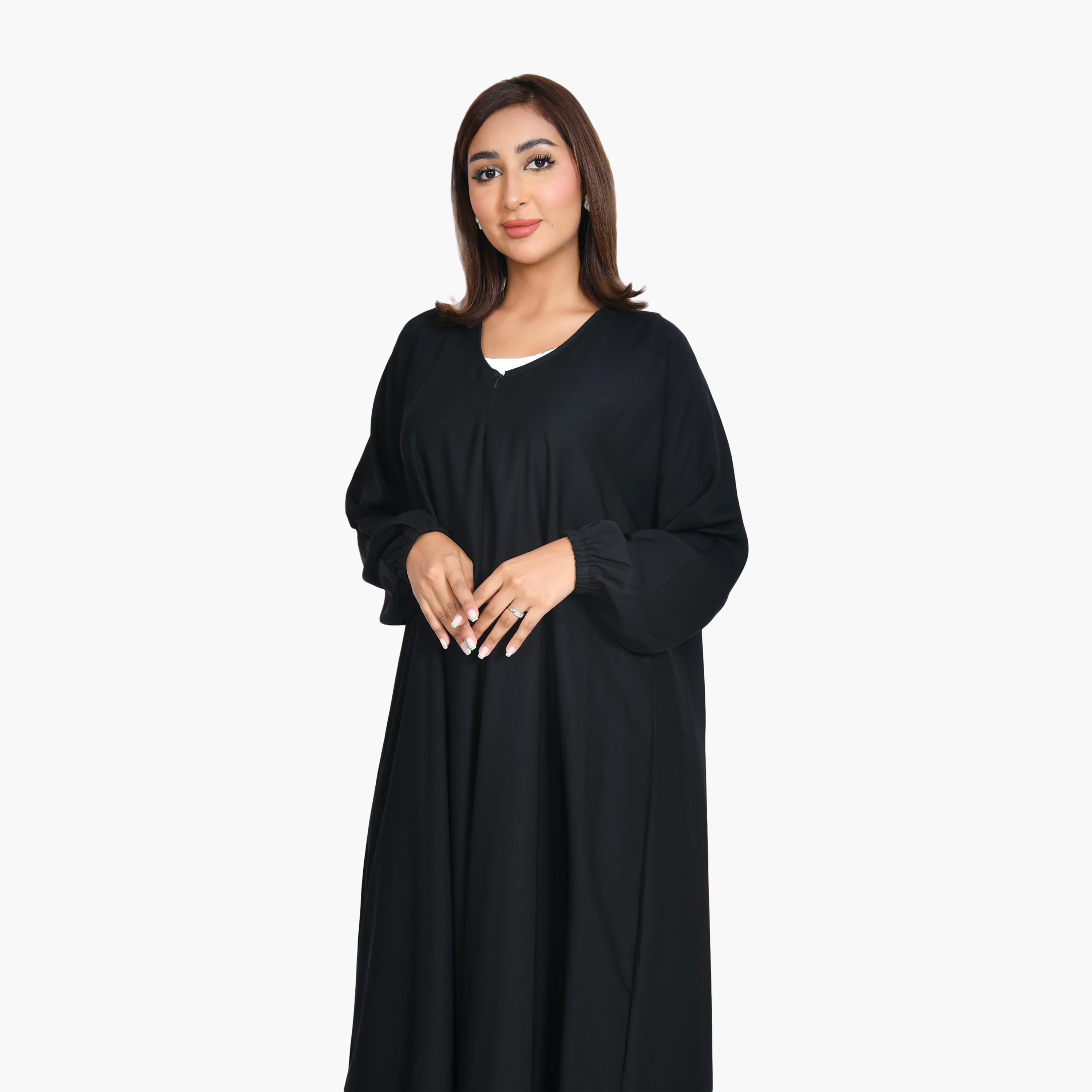 Beyond Abaya Black Elasticated Cuff Sleeves Linen Women's Quarter-Cloche Abaya-women-arabicclothing-abayas-image-3