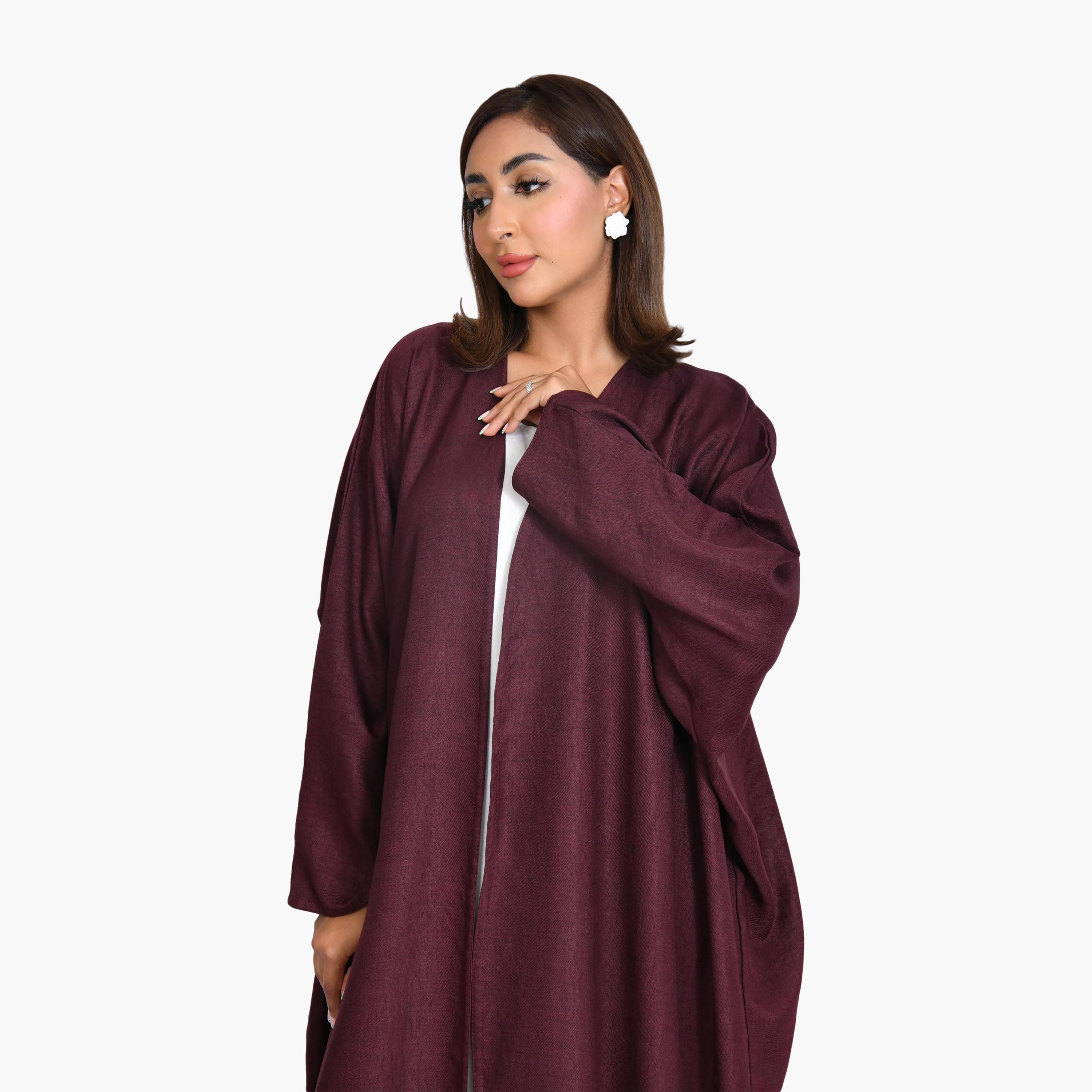 عباية كتان عنابي عباية نسائية بشت ربع كلوش من بيوند عباية-women-arabicclothing-abayas-image-2