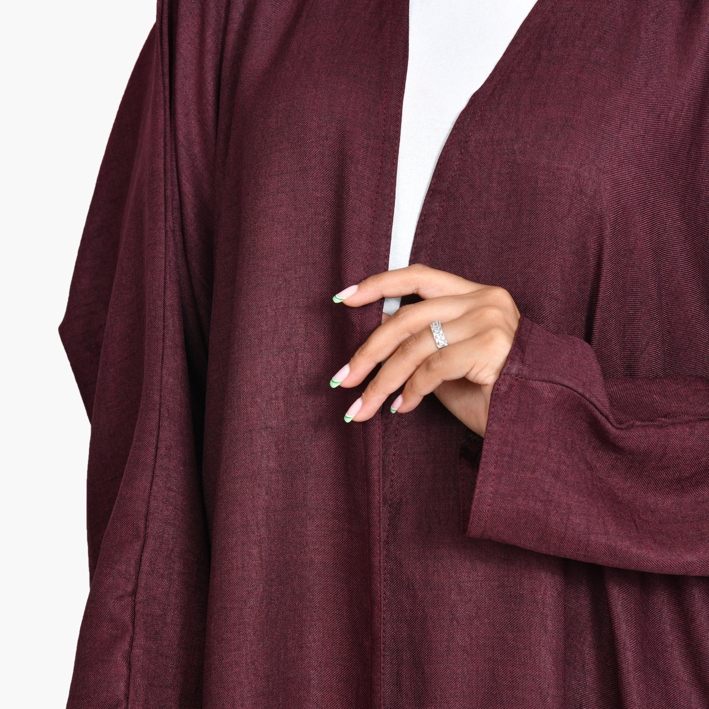 عباية كتان عنابي عباية نسائية بشت ربع كلوش من بيوند عباية-women-arabicclothing-abayas-image-3