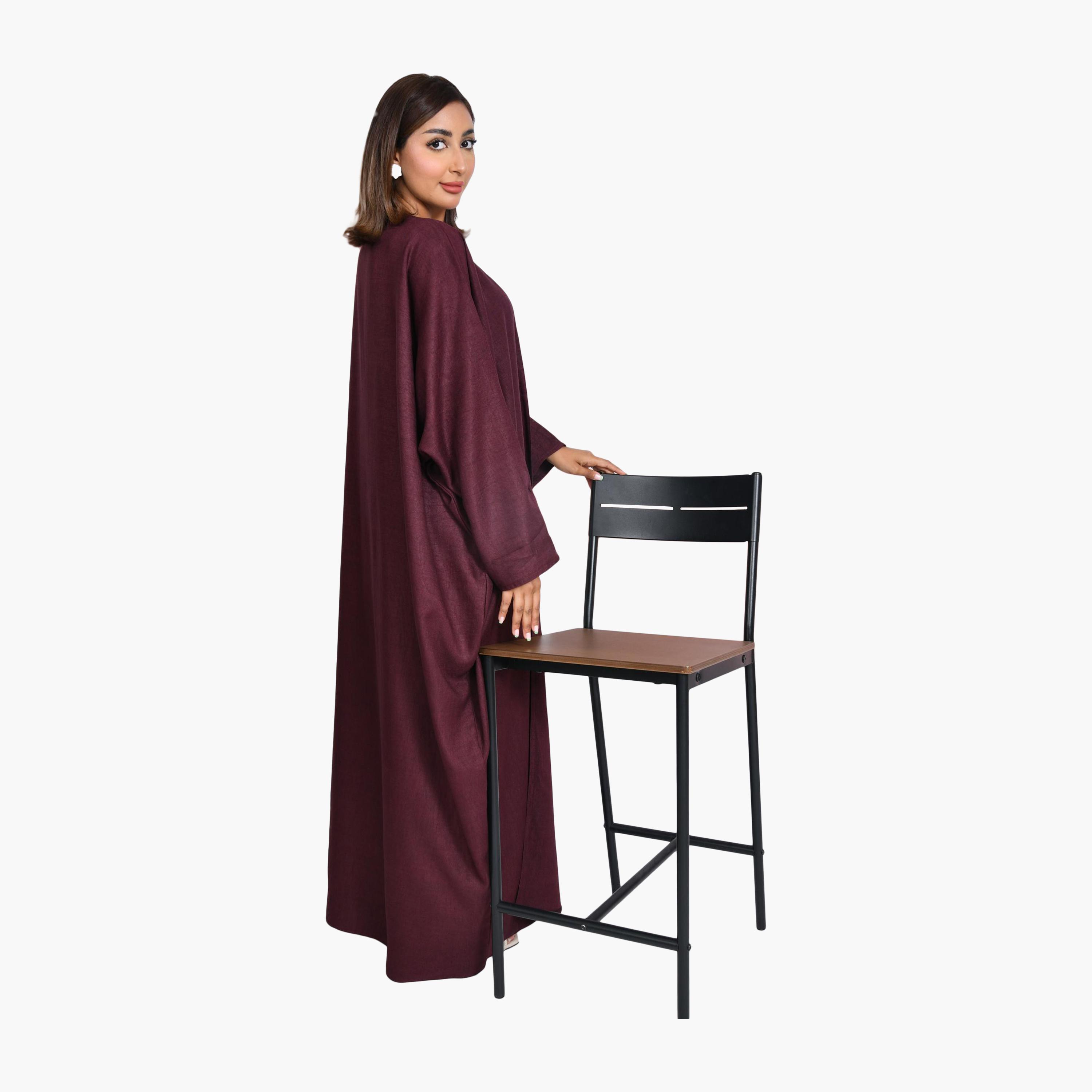 عباية كتان عنابي عباية نسائية بشت ربع كلوش من بيوند عباية-women-arabicclothing-abayas-image-4