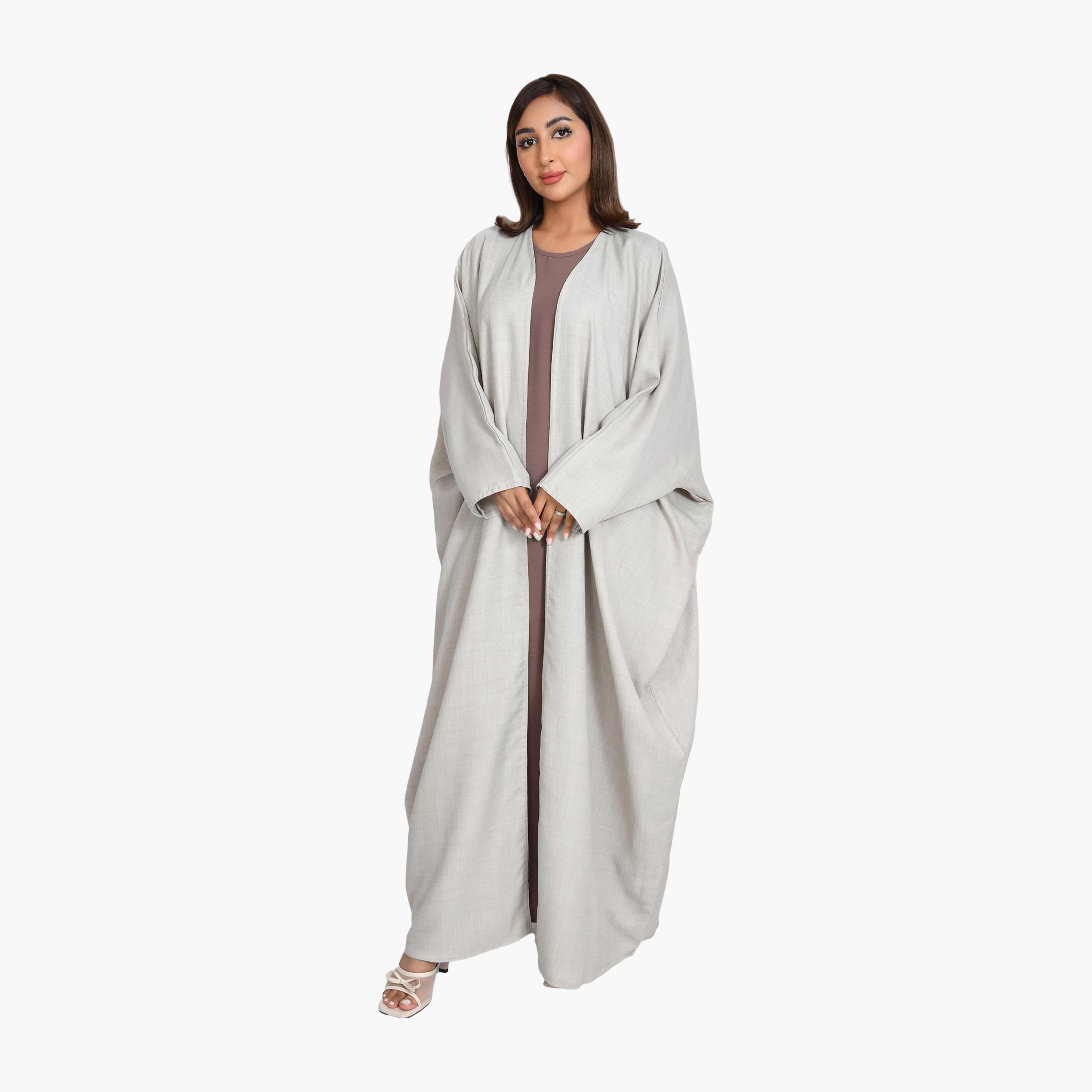 عباية كتان رمادي عباية نسائية بشت ربع كلوش من بيوند عباية-women-arabicclothing-abayas-image-1