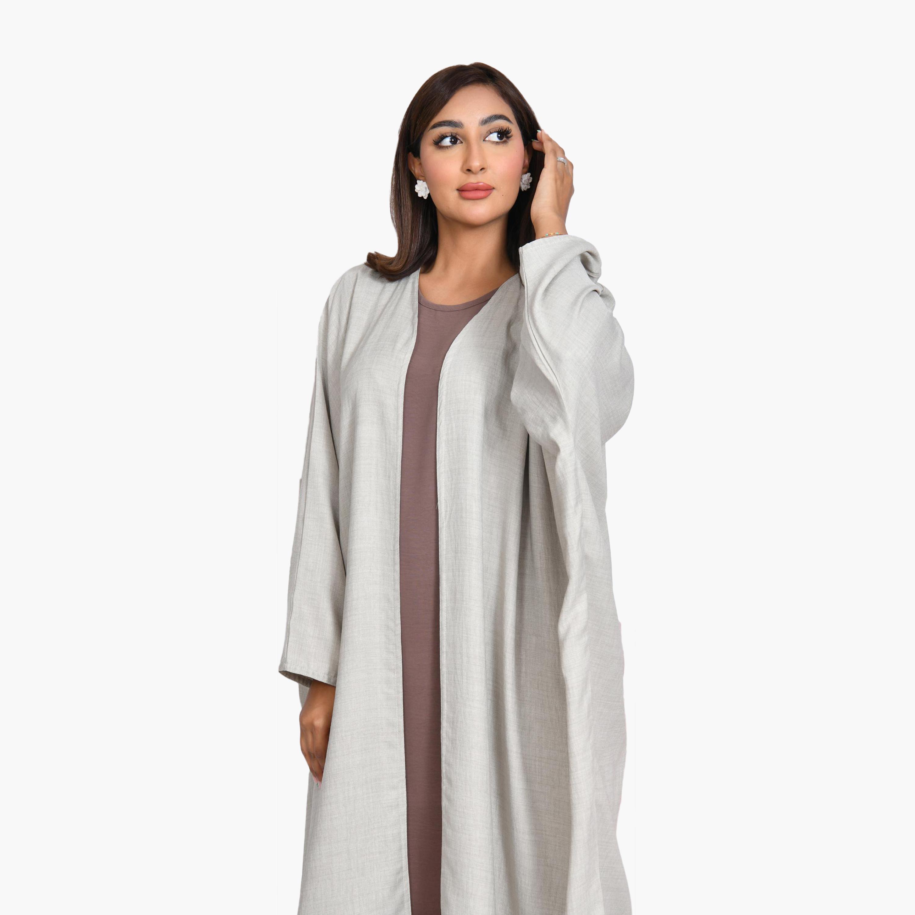 عباية كتان رمادي عباية نسائية بشت ربع كلوش من بيوند عباية-women-arabicclothing-abayas-image-2