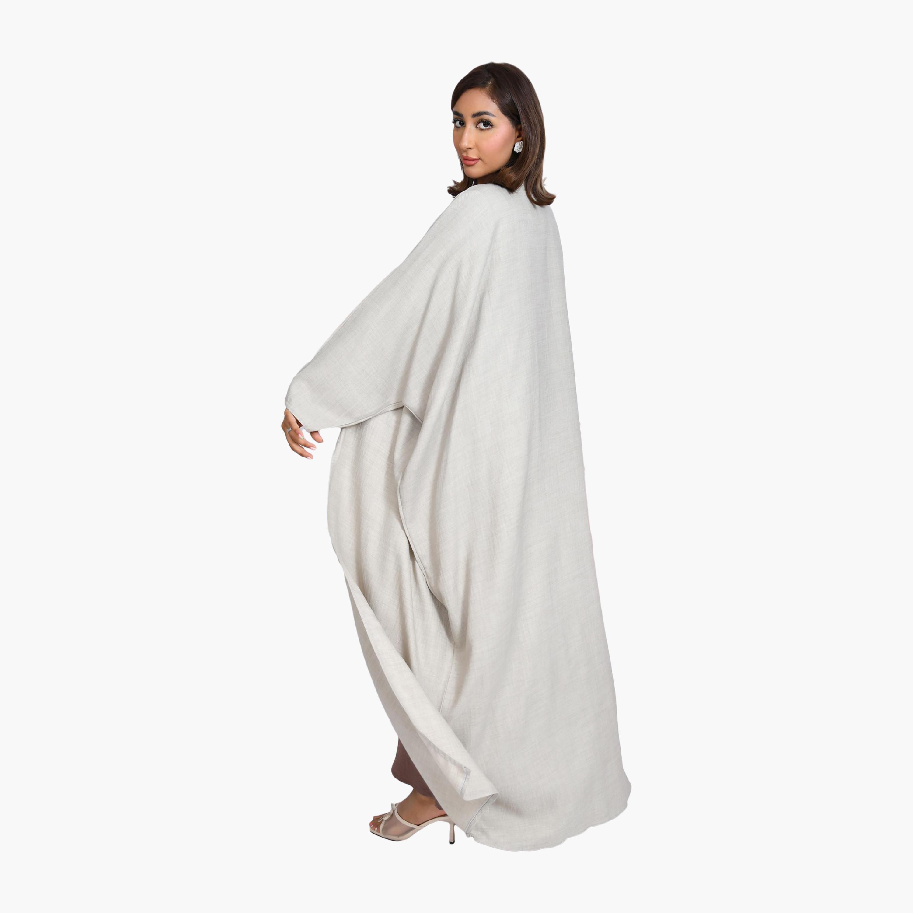 عباية كتان رمادي عباية نسائية بشت ربع كلوش من بيوند عباية-women-arabicclothing-abayas-image-4
