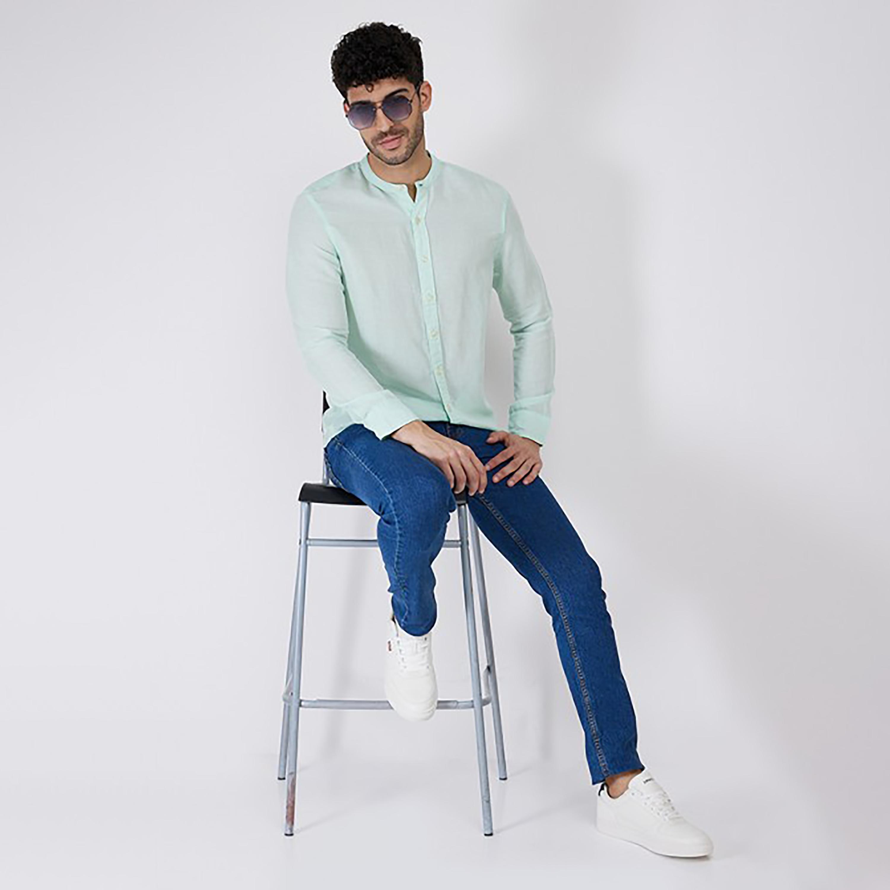 Levi's Plain Mandarin Neck Long Sleeves Casual Shirt-men-clothing-shirts-image-2