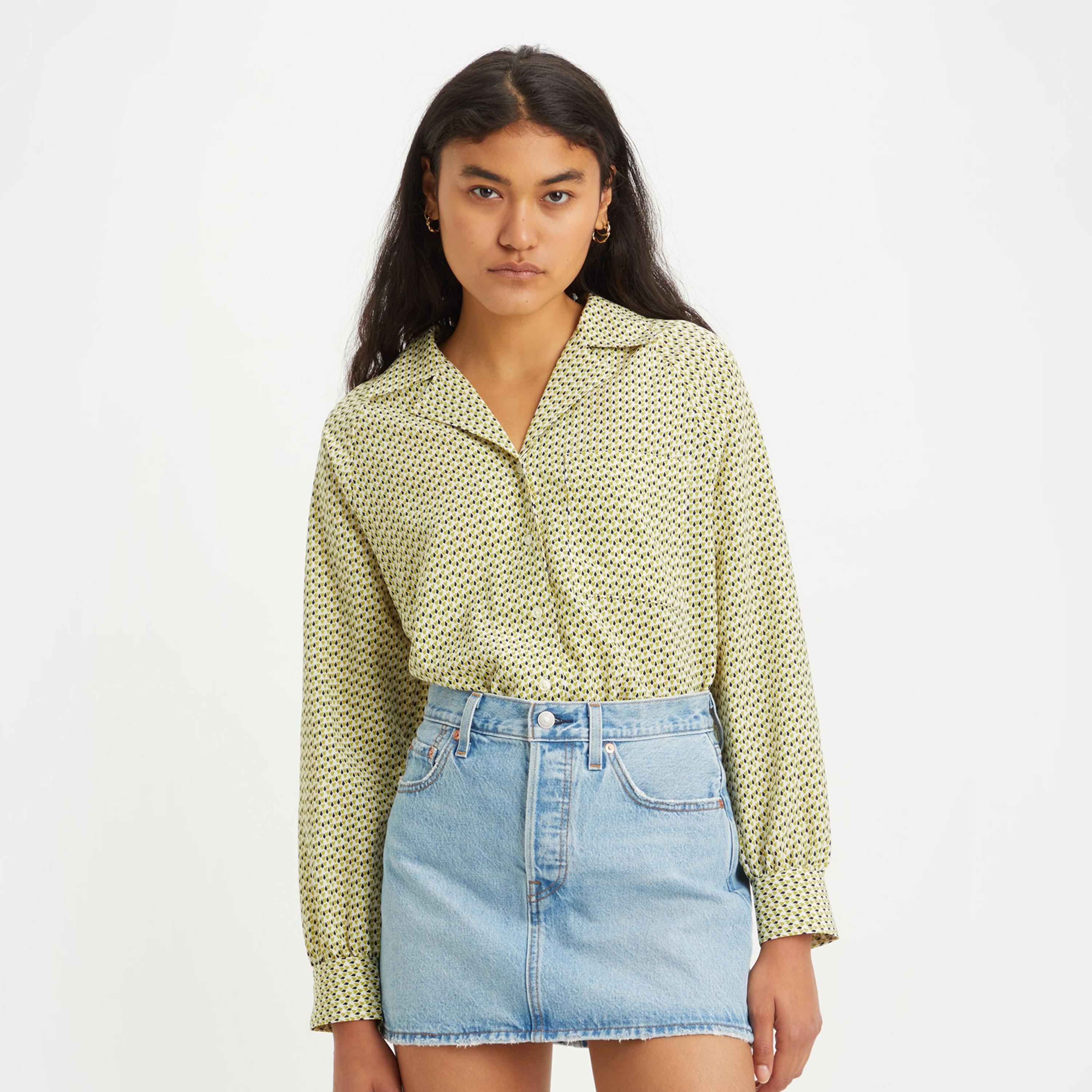 Levi's Printed Cuban Collar Long Sleeves Top with Patch Pocket-women-clothing-shirtsandblouses-blouses-image-1