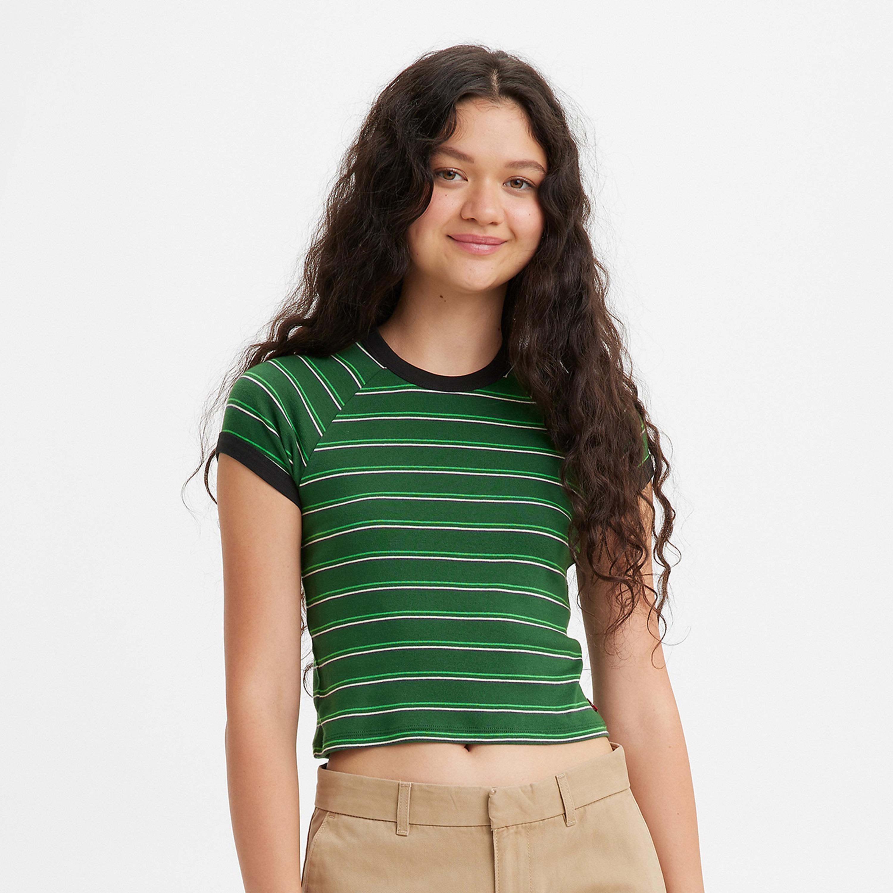 تي شيرت قصير بياقة دائرية وأكمام راجلان مع مخطط من ليفايز-women-clothing-tshirts-image-1