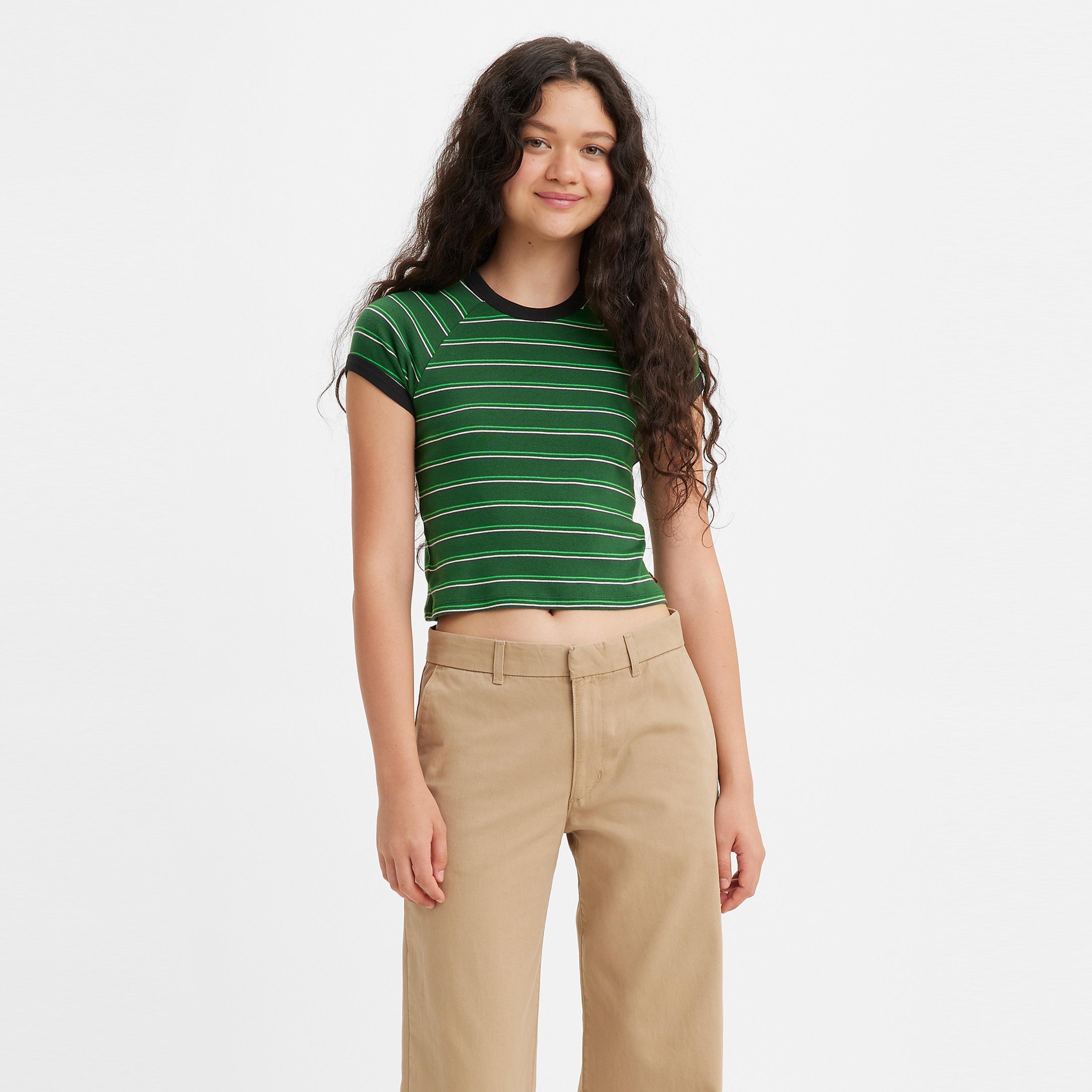 تي شيرت قصير بياقة دائرية وأكمام راجلان مع مخطط من ليفايز-women-clothing-tshirts-image-2