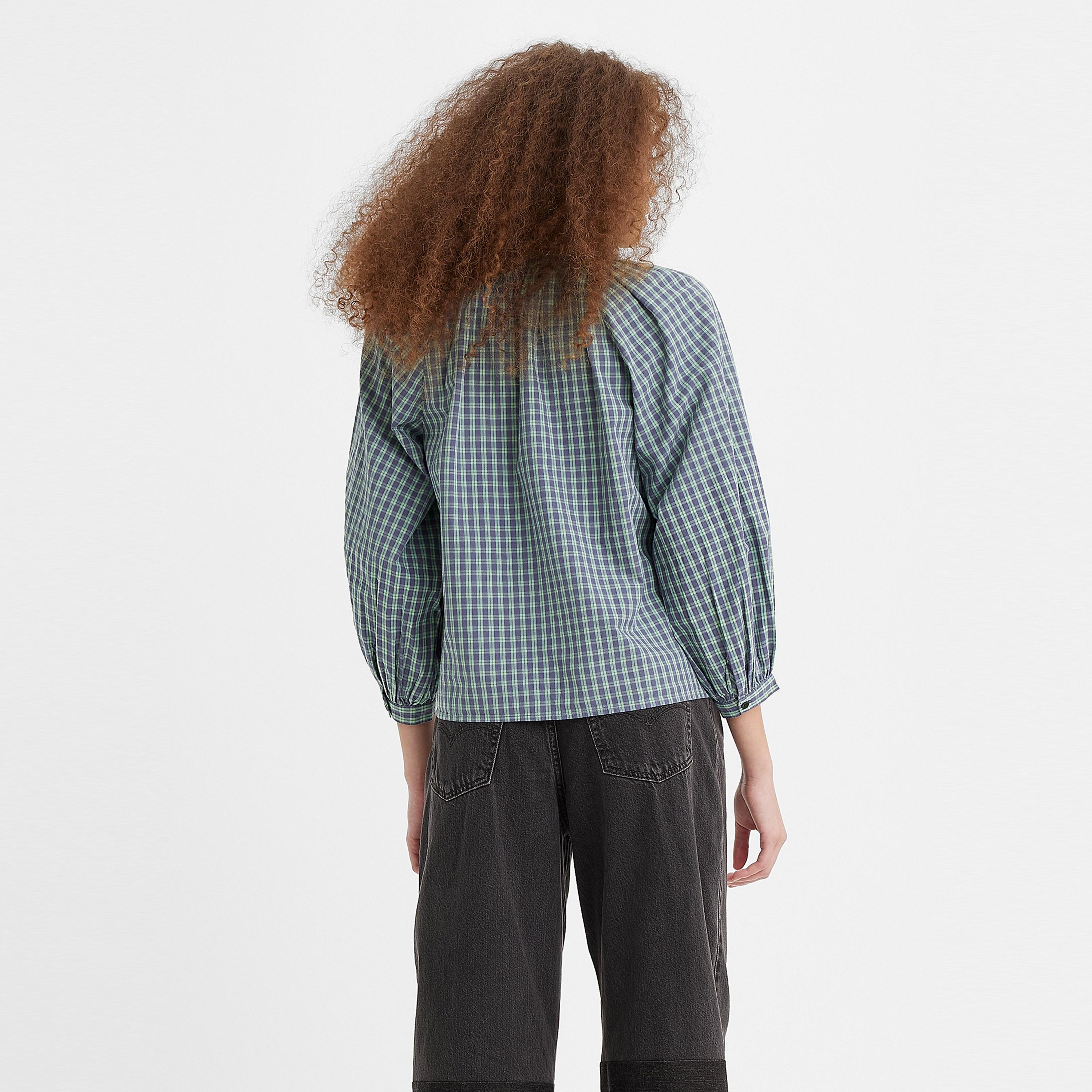 Levi's Checks Mandarin Neck Three-Quarter Sleeves Top with Button Closure-women-clothing-shirtsandblouses-blouses-image-2