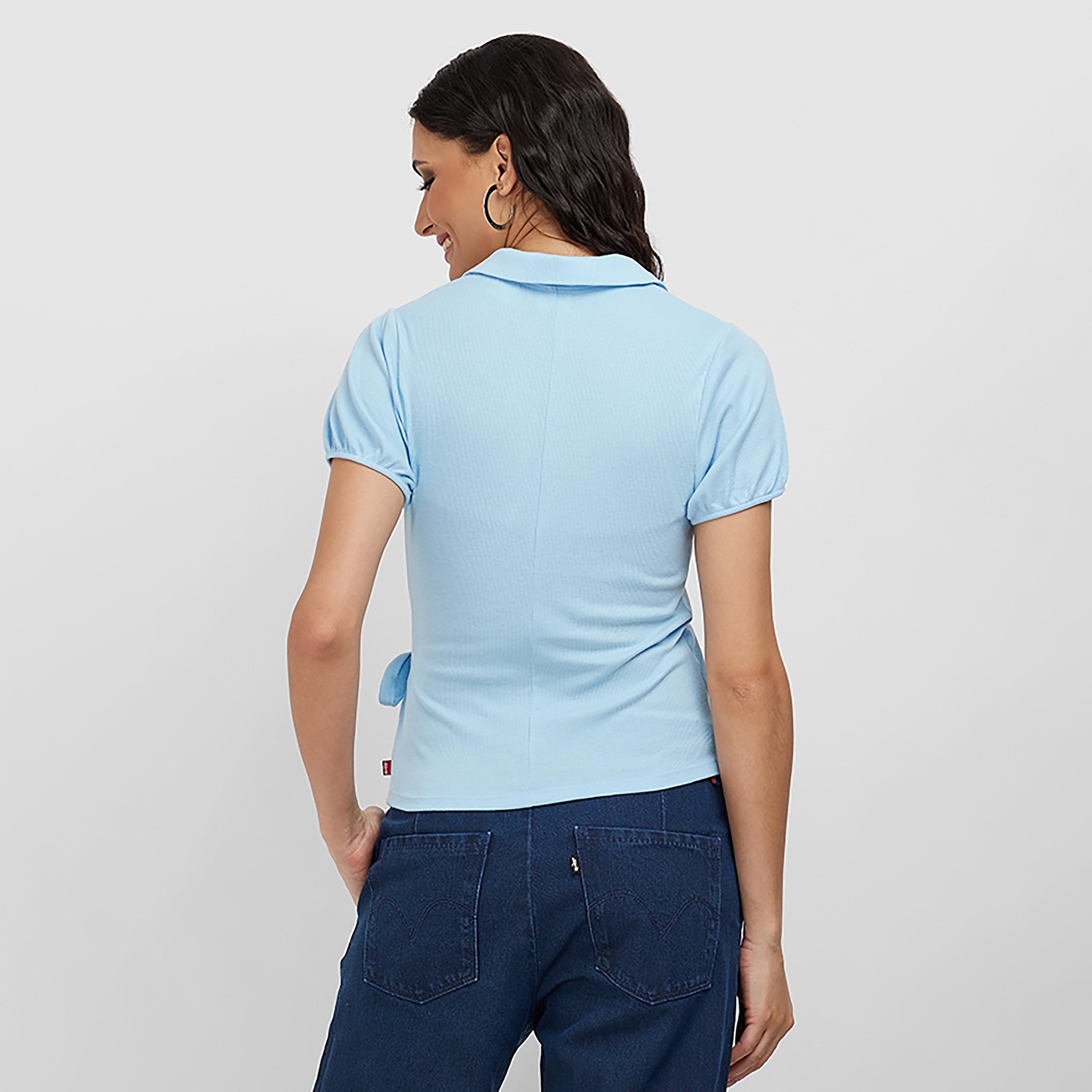 Levi's Plain Collared Short Sleeves Wrap Top-women-clothing-shirtsandblouses-blouses-image-4