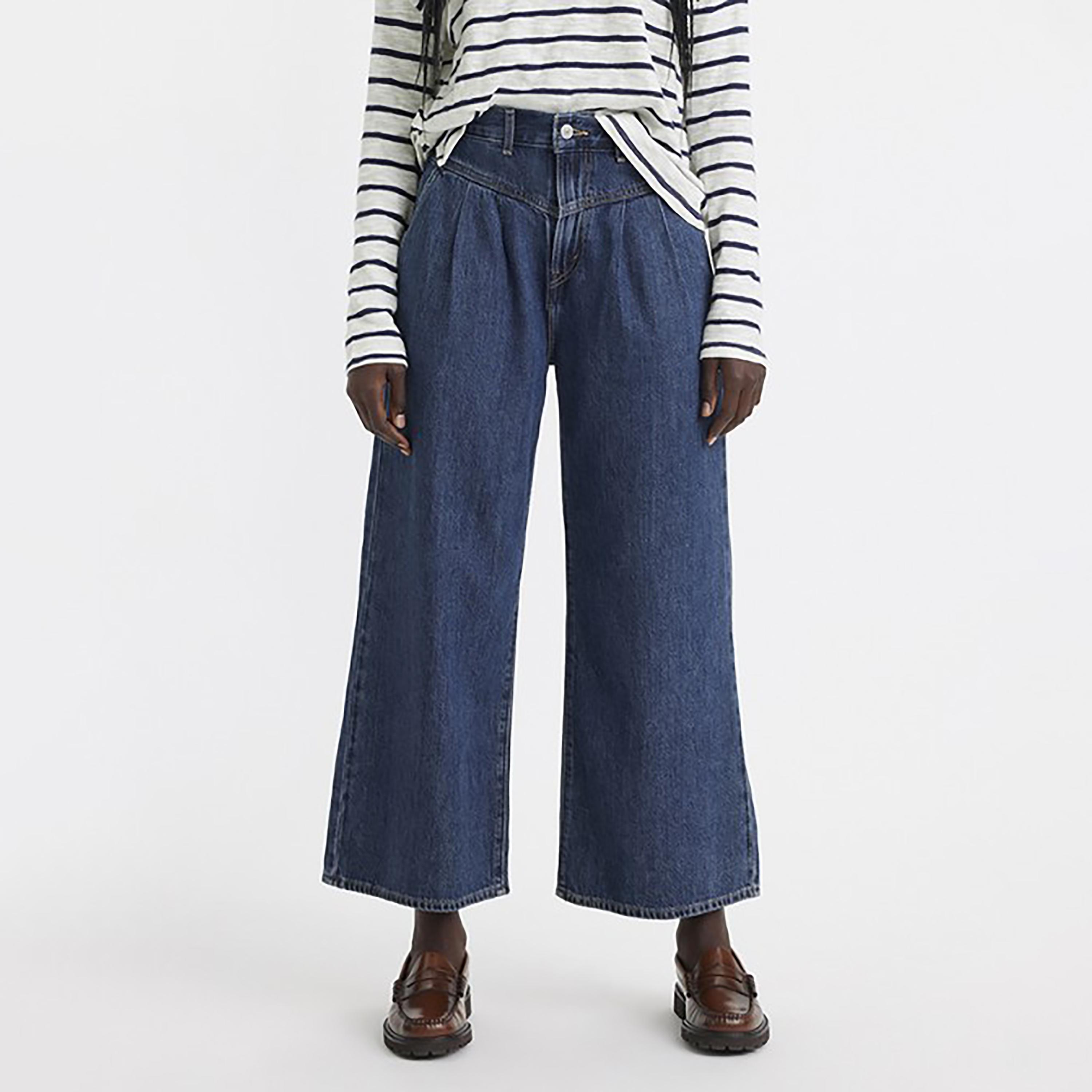 Levi's Blue Baggy Fit Mid-Rise Pleated Baggy Jeans-women-clothing-bottoms-jeans-image-1