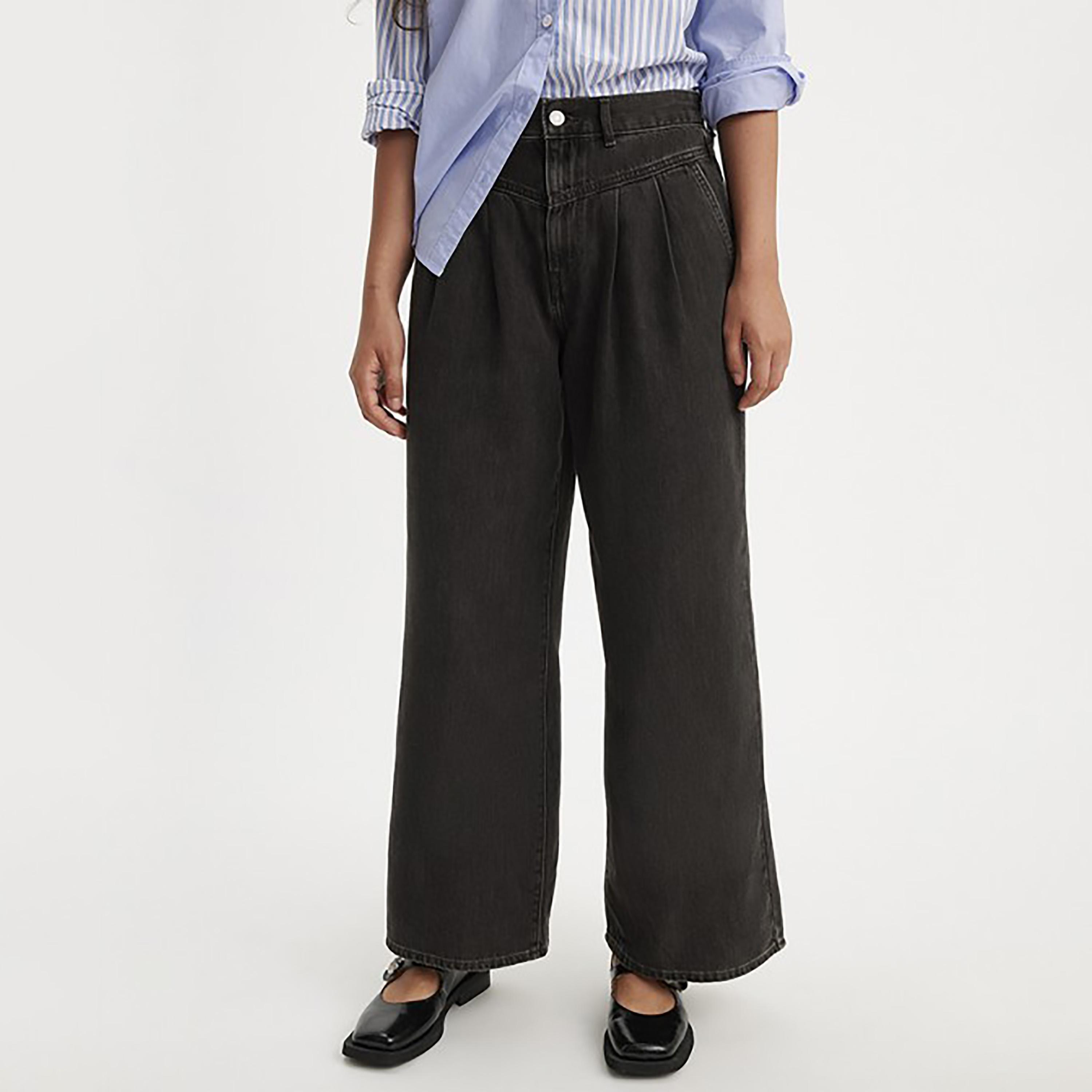 Levi's Black Baggy Fit Mid-Rise Pleated Baggy Jeans-women-clothing-bottoms-jeans-image-1