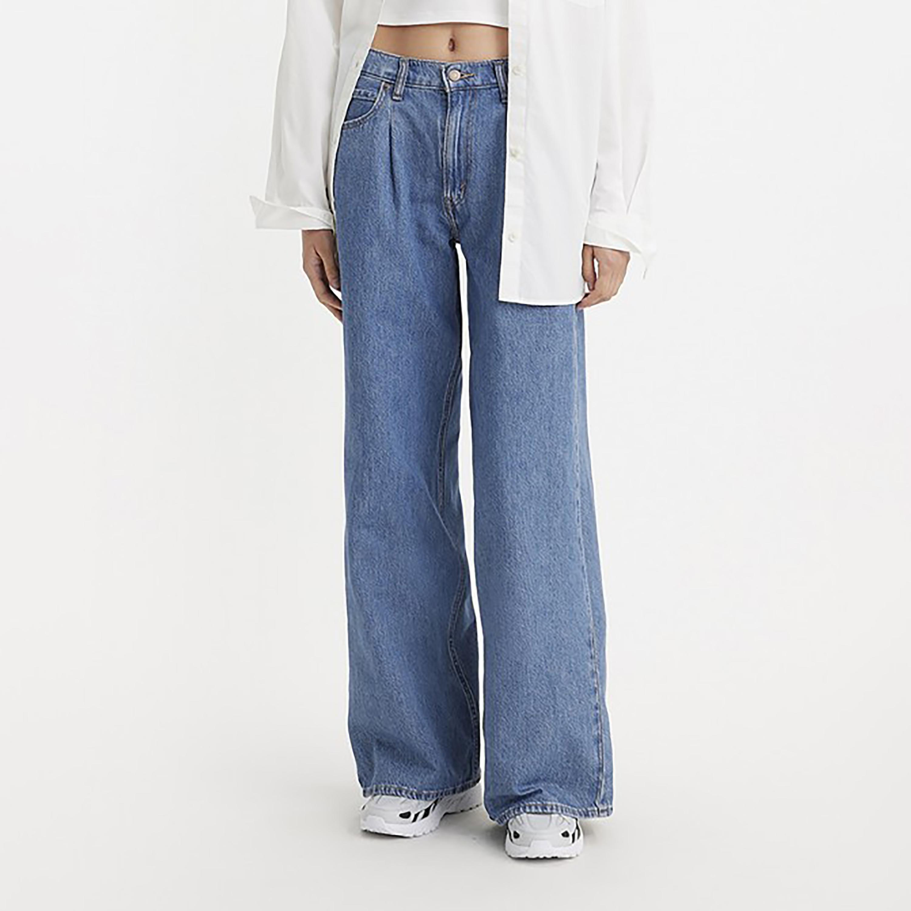جينز باجي من ليفايز بلون ازرق ذو وايد فيت ميد رايز بطيات-women-clothing-bottoms-jeans-image-1