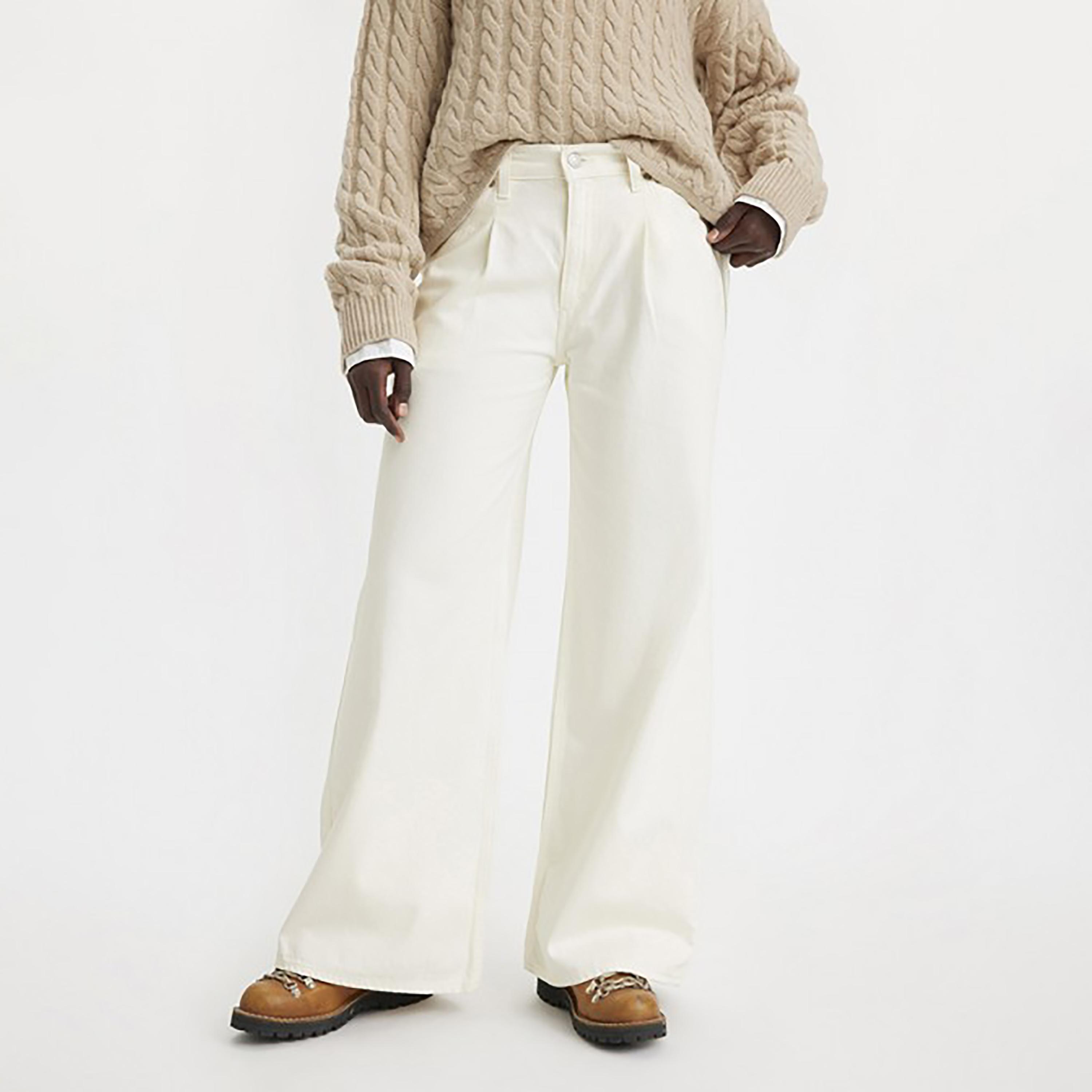 Levi's White Wide Fit Mid-Rise Pleated Baggy Jeans-women-clothing-bottoms-jeans-image-1